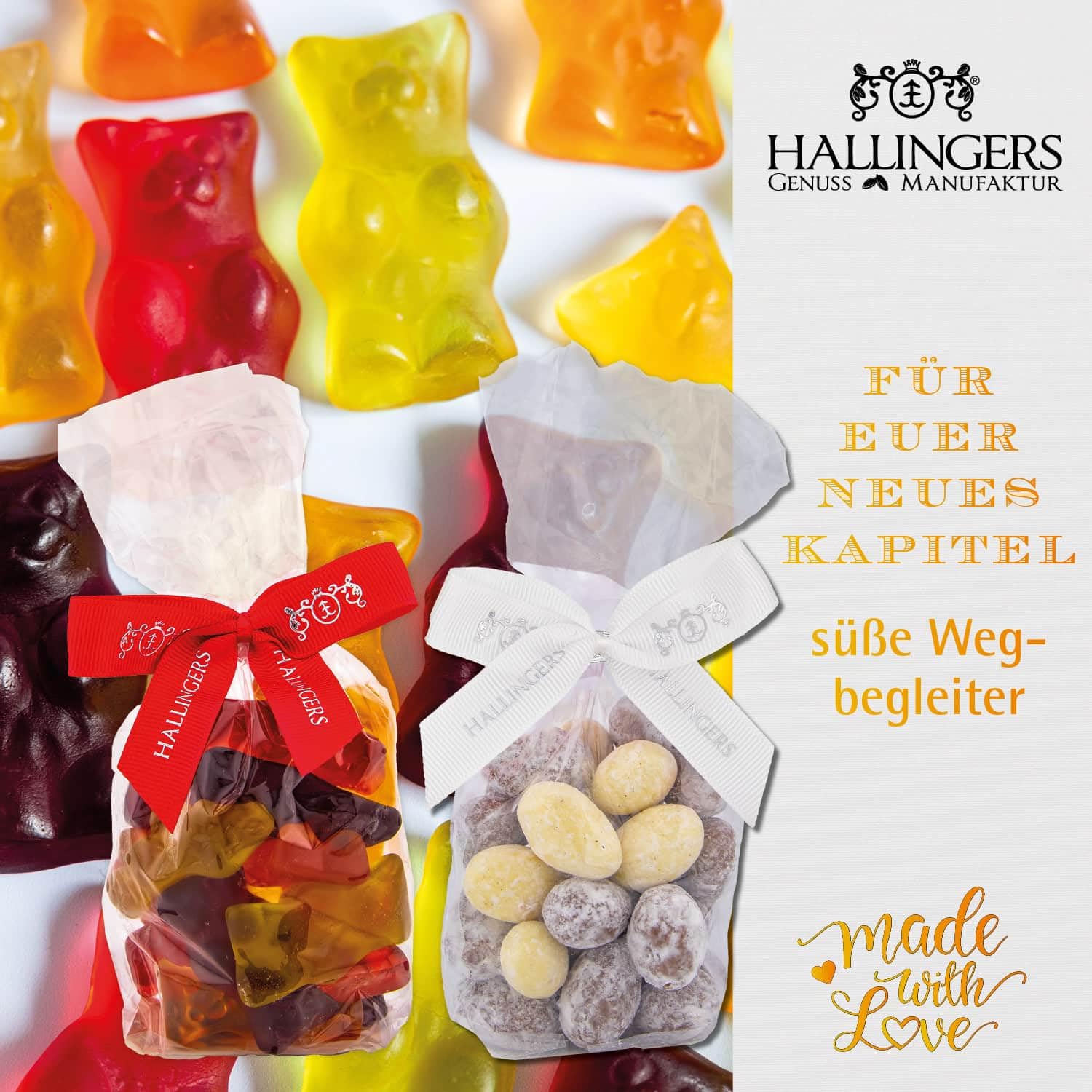 Hallingers Genuss Manufaktur Feinkost Liebes-Geschenk-Set - XXL-Geschenkkorb "Zur Hochzeit" großer Hochzeitsgruß Sekt, Nougat, Konfitüre, Tee, Duftkerze, Schoki & mehr, Geschenkidee für Brautpaar