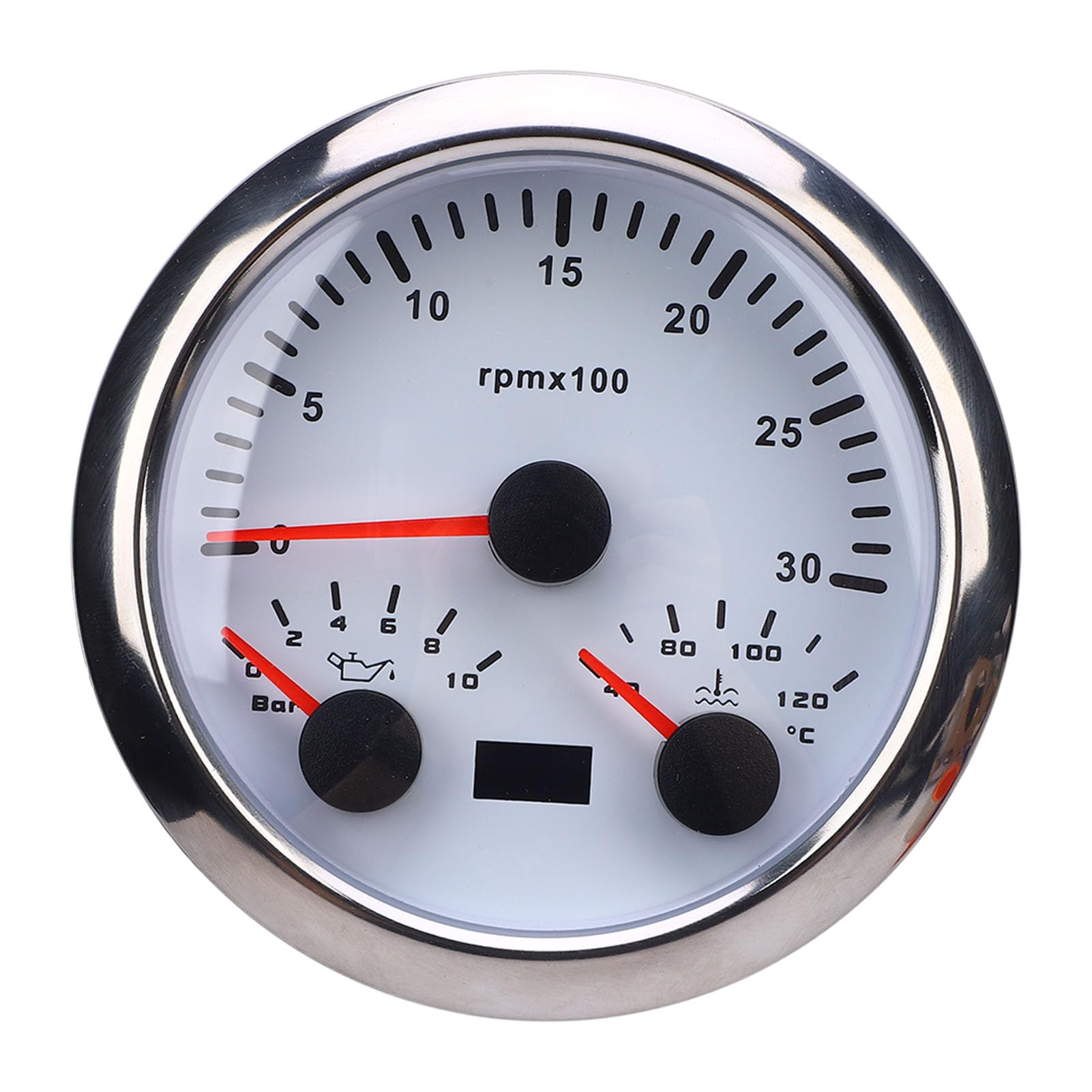 Medidor de tacómetro Torvex, medidor de RPM 3 en 1 de 85 mm con presión de aceite, medidor de horas de temperatura del agua, 3000 RPM para camión yate RV (Esfera blanca y bisel plateado CX8282)