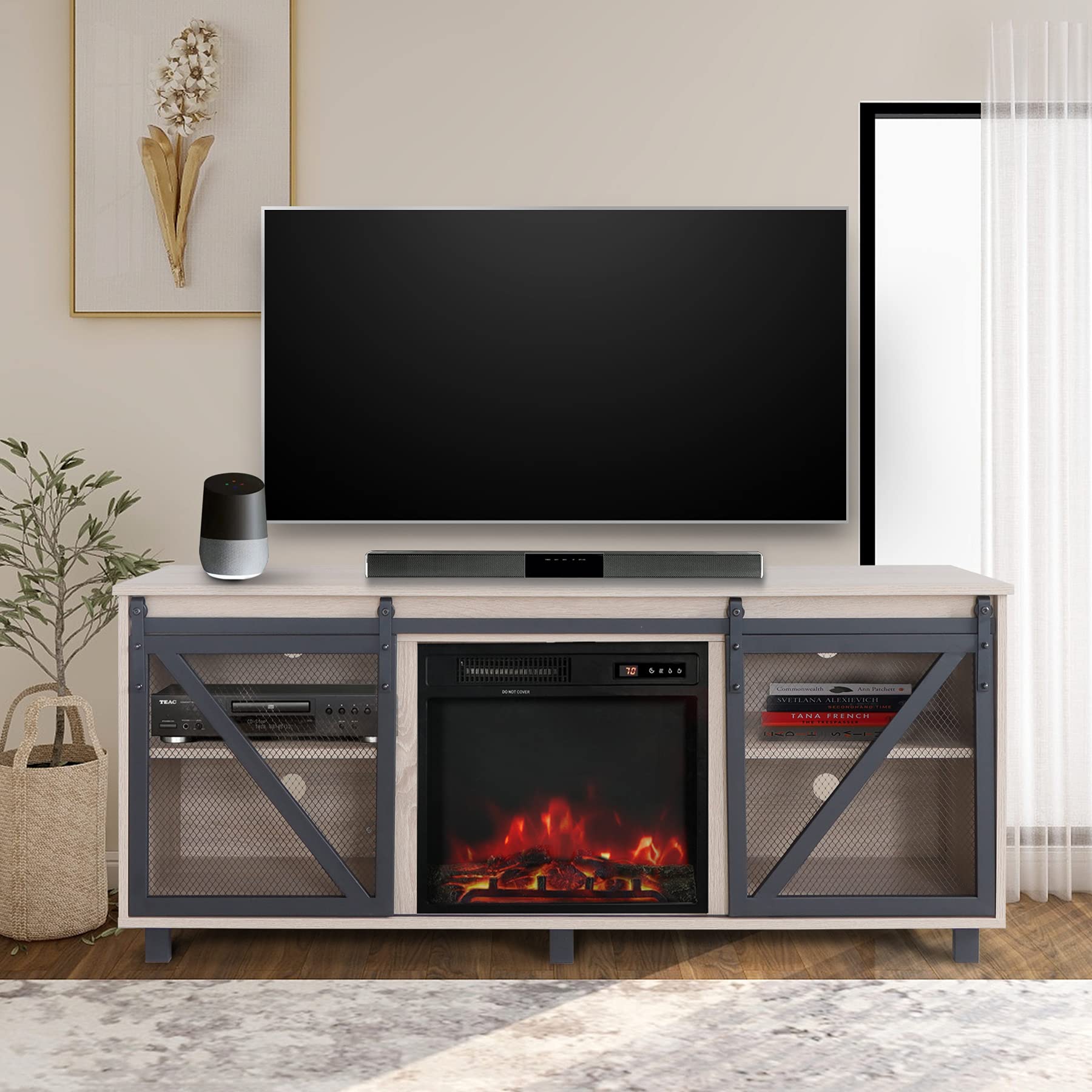 Buy 58 Inch TV Stand Console W/Sliding Barn Door for TVs up to 65",with