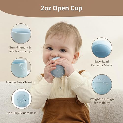 Miniatura 5 de Moonkie Vasos pequeños para bebés Taza abierta de silicona para bebés + taza para bebés Juego de tazas de entrenamiento para bebés de 4 meses en