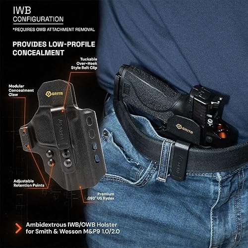 Miniatura 65 de GRITR Omni IWB/OWB Kydex - Funda modular para Sig, Glock, Springfield, Walther, S&W, Canik y más, accesorio ambidiestro para pistola EDC con corte
