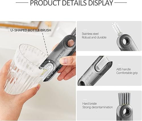 Miniatura 9 de Meritpick - Juego de cepillos limpiadores de botellas de agua 3 en 1 cepillo limpiador multiusos para botellas y cepillo de silicona de mango largo