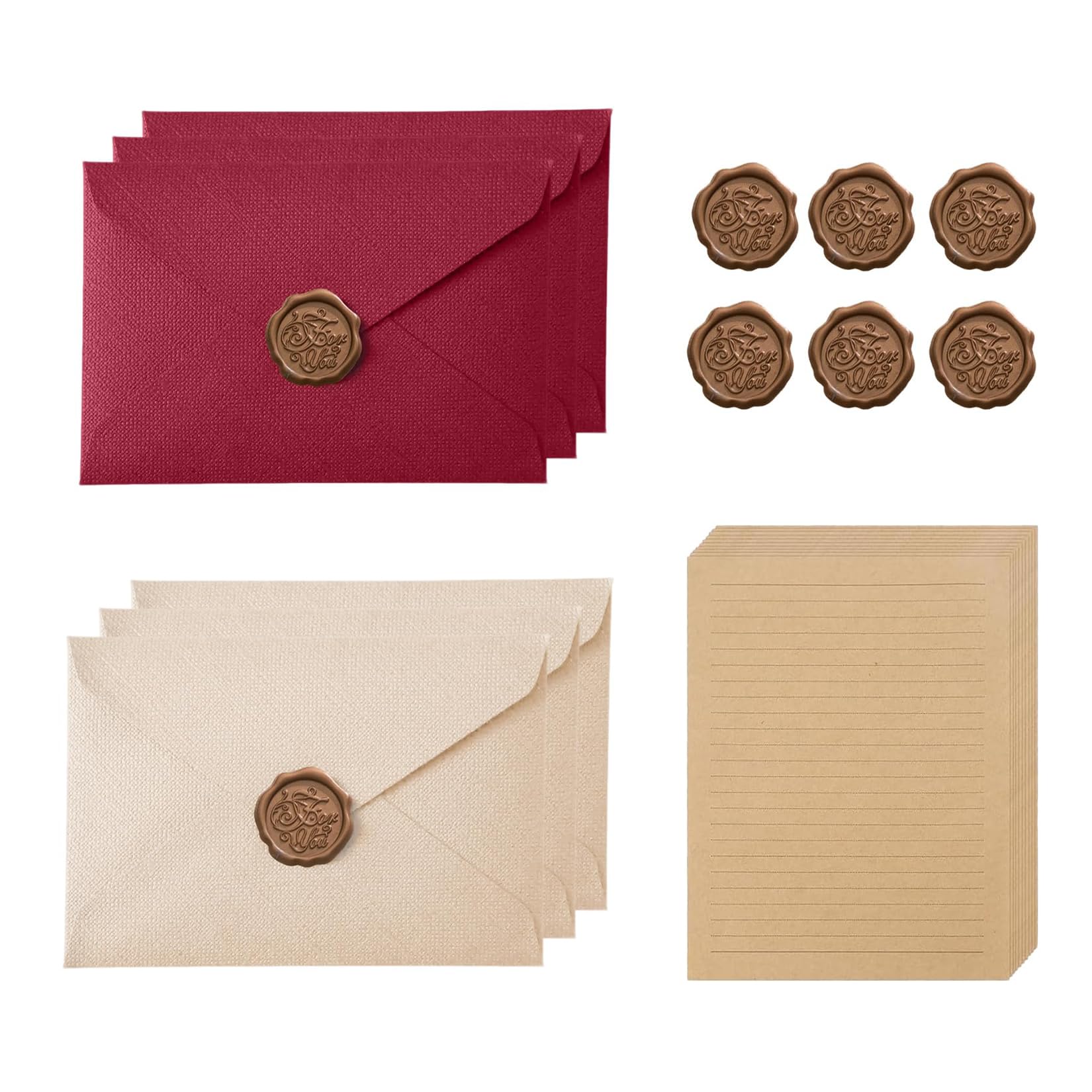 Zestaw kopert w stylu vintage, 22 szt., z papeterią listową i kopertami, 6 kopert z lnu, 6 samoprzylepnych pieczęci woskowych, 10 A5, papier listowy do zaproszeń ślubnych, listów miłosnych