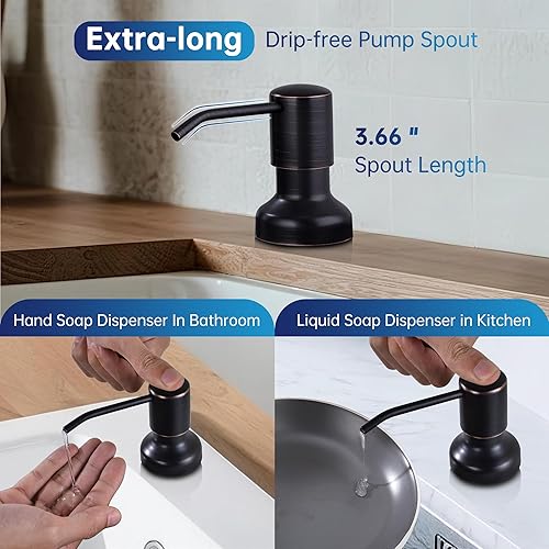 Miniatura 6 de Dispensador de jabón integrado para fregadero de cocina, cabezal de bomba de acero inoxidable con boquilla larga de material PET de 17 onzas,