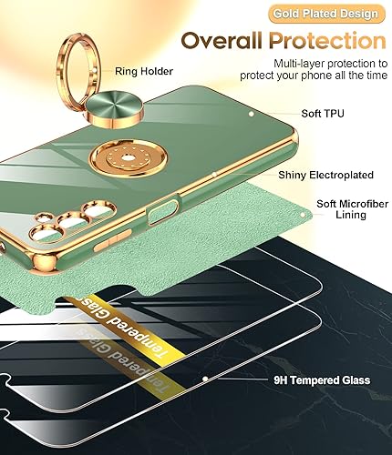 Miniatura 2 de LeYi Funda para Samsung Galaxy A14 5G con protector de pantalla de vidrio templado 2 unidades Soporte de anillo giratorio de 360, soporte magnético,