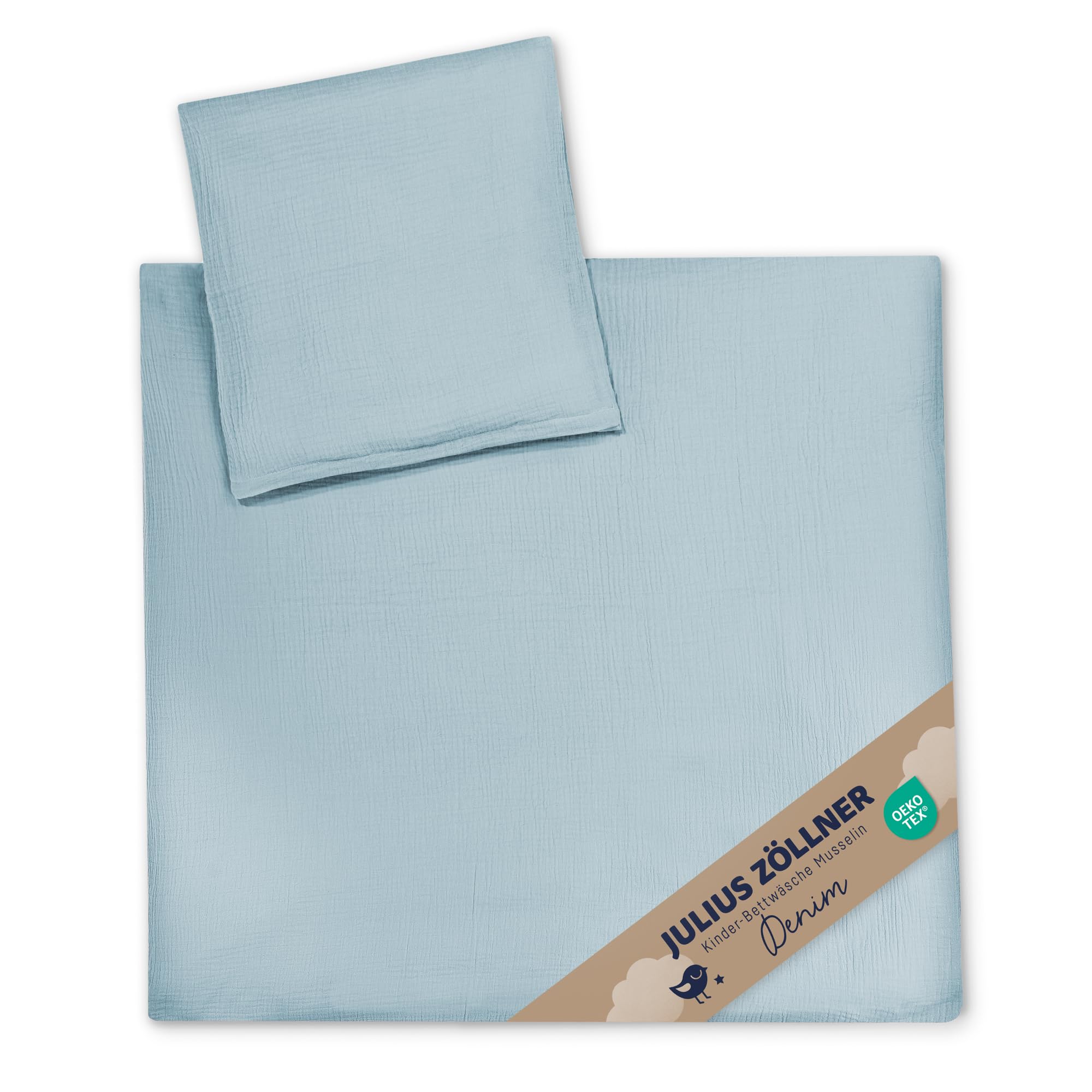 Julius Zöllner Bettwäsche Musselin Denim, Gr. 80x80 und 35x40 cm, Babybettwäsche, Schadstoffgeprüft