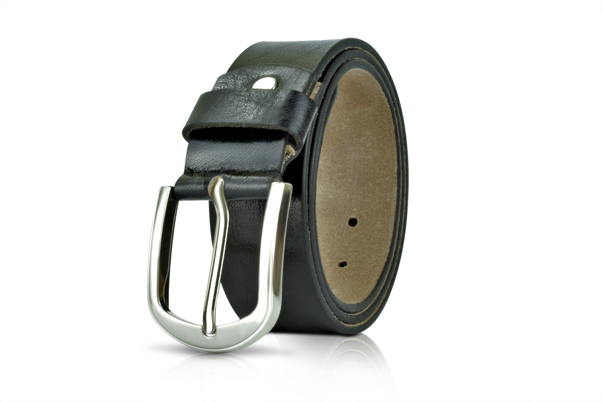 Kertz Men's Leather Belt 100% Full Grain Genuine Thick Leather with Anti-Scratch Pin Buckle Great for Jeans, Casual, Formal, Work Wear (36"- 38"(waist size), Black)