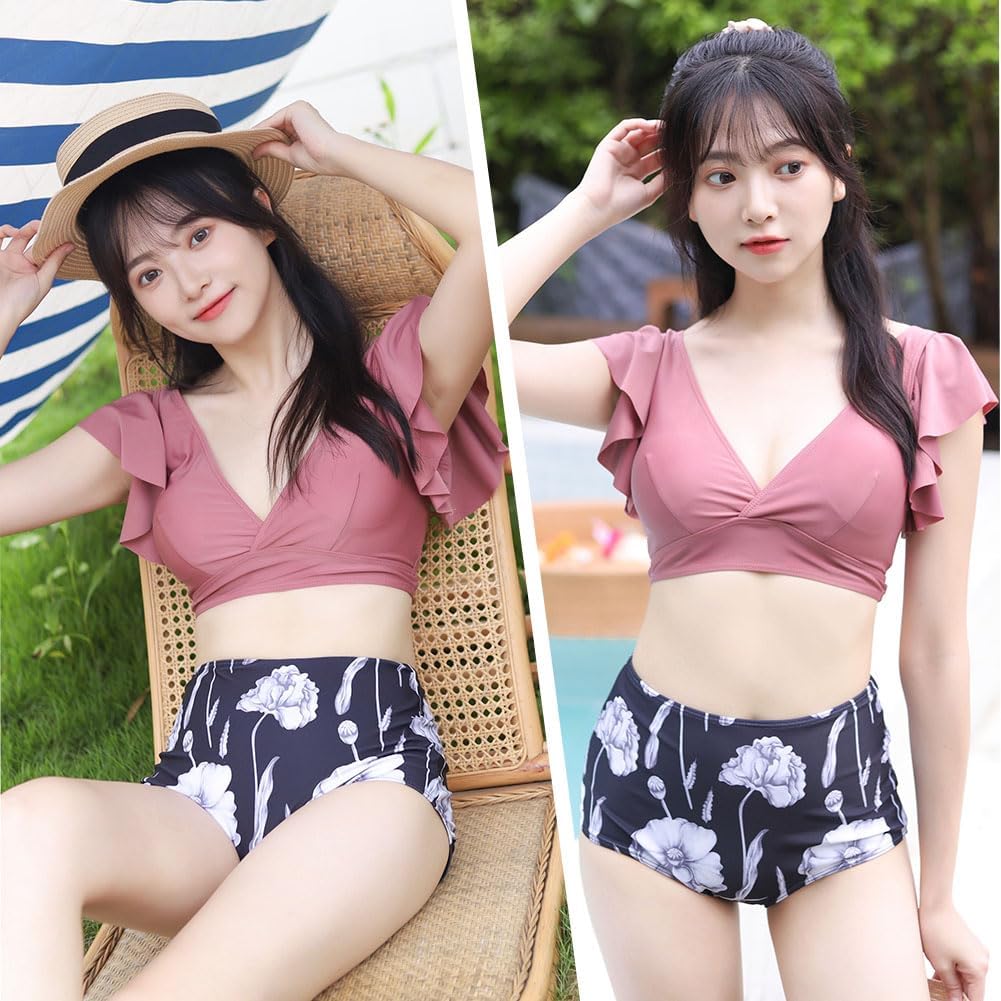 [TaoTech] ビキニ 水着 レディース 花柄 フリル レース 上下2点セット ビキニセット 女性用水着 海水浴 温泉 水泳