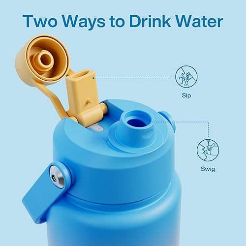 Miniatura 420 de ENCOOL Botella de agua aislada con popote, de acero inoxidable, a prueba de fugas, sin BPA, al vacío de doble pared que se mantiene fría durante 24