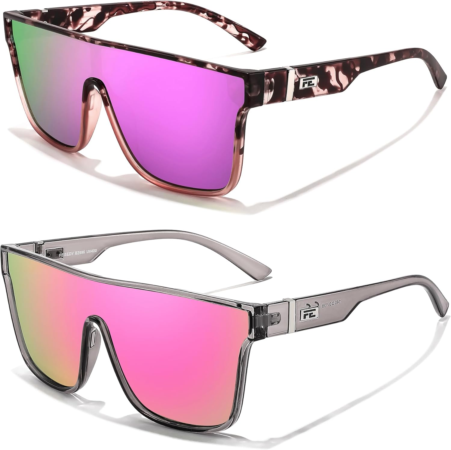 FEISEDY Sunglasses for Women Men, Fashion Mirrored Single Lens, Driving Beach Sunnies UV400 Shades B2996