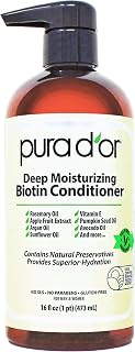 PURA D'OR Biotin Deep Moisturizing Conditioner: Thickens, Softens Dry Frizzy Damaged Hair w/ Argan Oil, 16oz