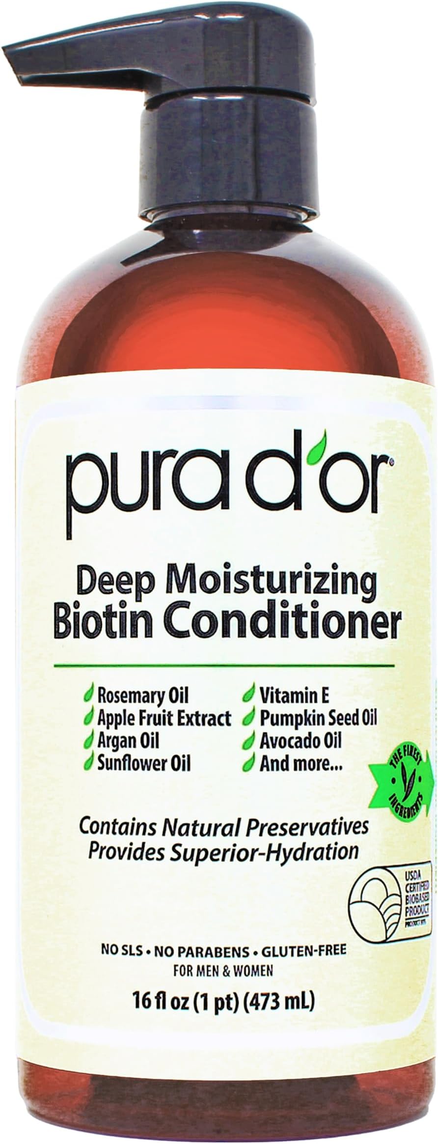 Deep Moisturizing Biotin Conditioner Thickens, Softens, & Moisturizes Dry, Frizzy, Damaged Hair w/Argan Oil, Pumpkin, Rosemary, Honeysuckle, Vitamin E, Men & Women, 16oz