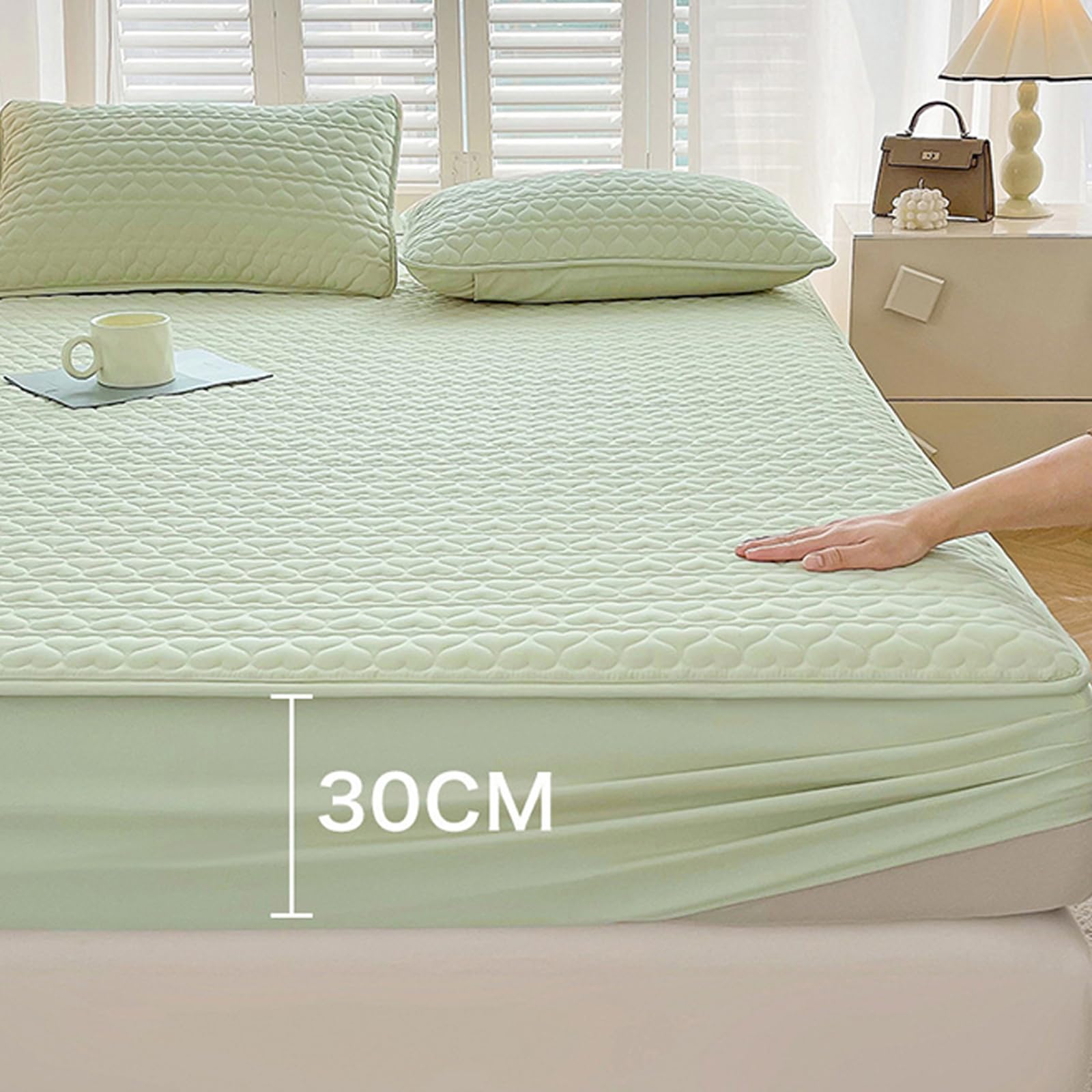 Sábana bajera acolchada extra profunda de 150 x 200 cm + 30 cm, protector de colchón impermeable, transpirable, ultra suave, silencioso, para máxima comodidad
