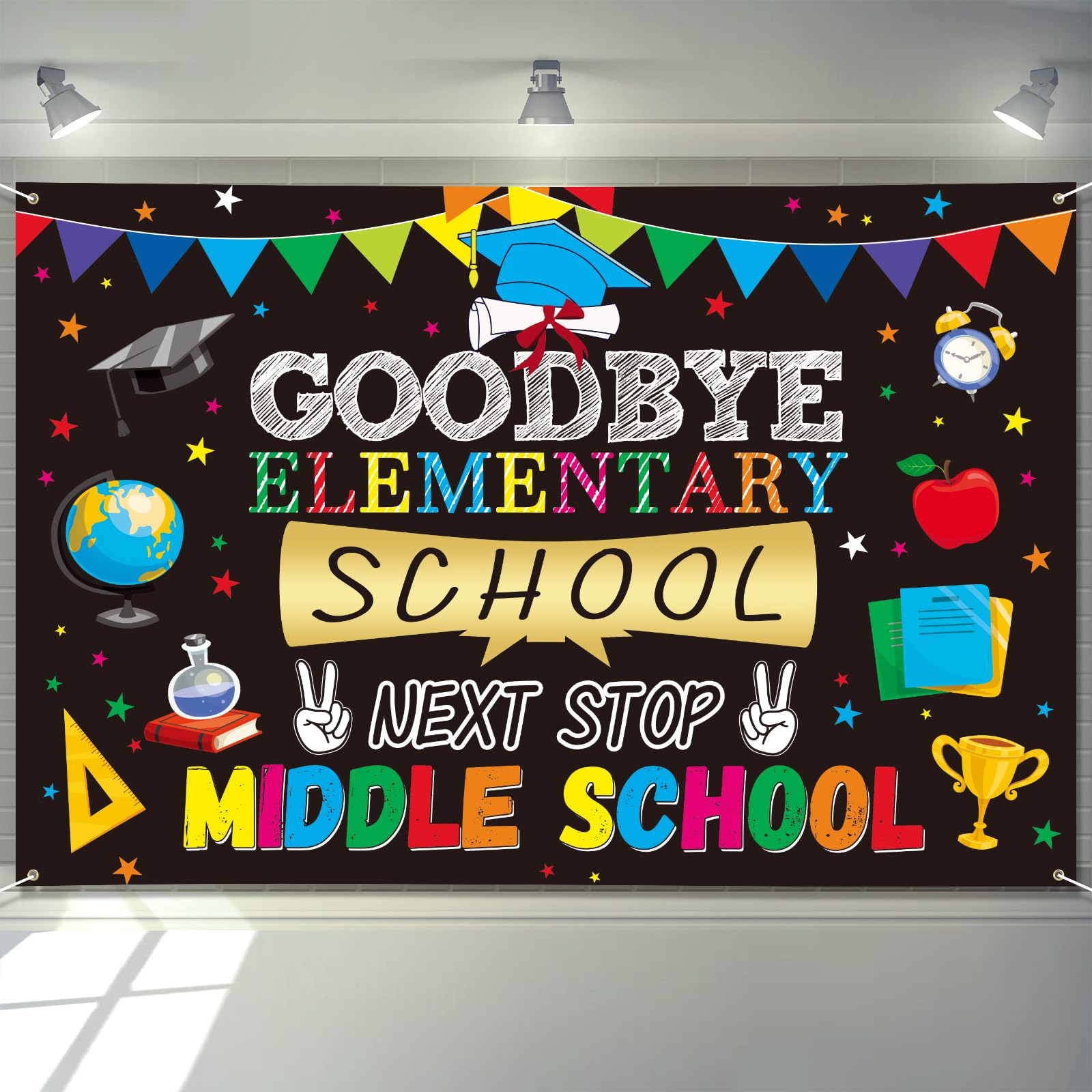 Arosche 5th Grade Graduation Decorations 2025 Banner 72" x 48" Goodbye Elementary School Next Stop Middle School Photography Congrats Grad Decor