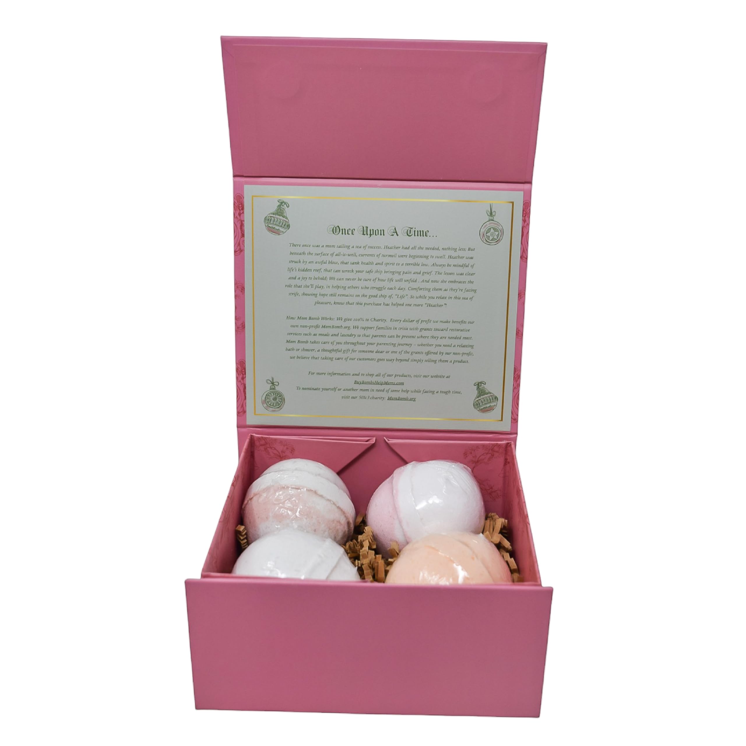 Mom Bomb Bath Bomb Collection Gift Set (4) with (1) Mistletoe Kisses, (1) Peppermint Cocoa, (1) Fireside Dreams, & (1) Warm Apples Plant Based Fragrances - Made in The USA