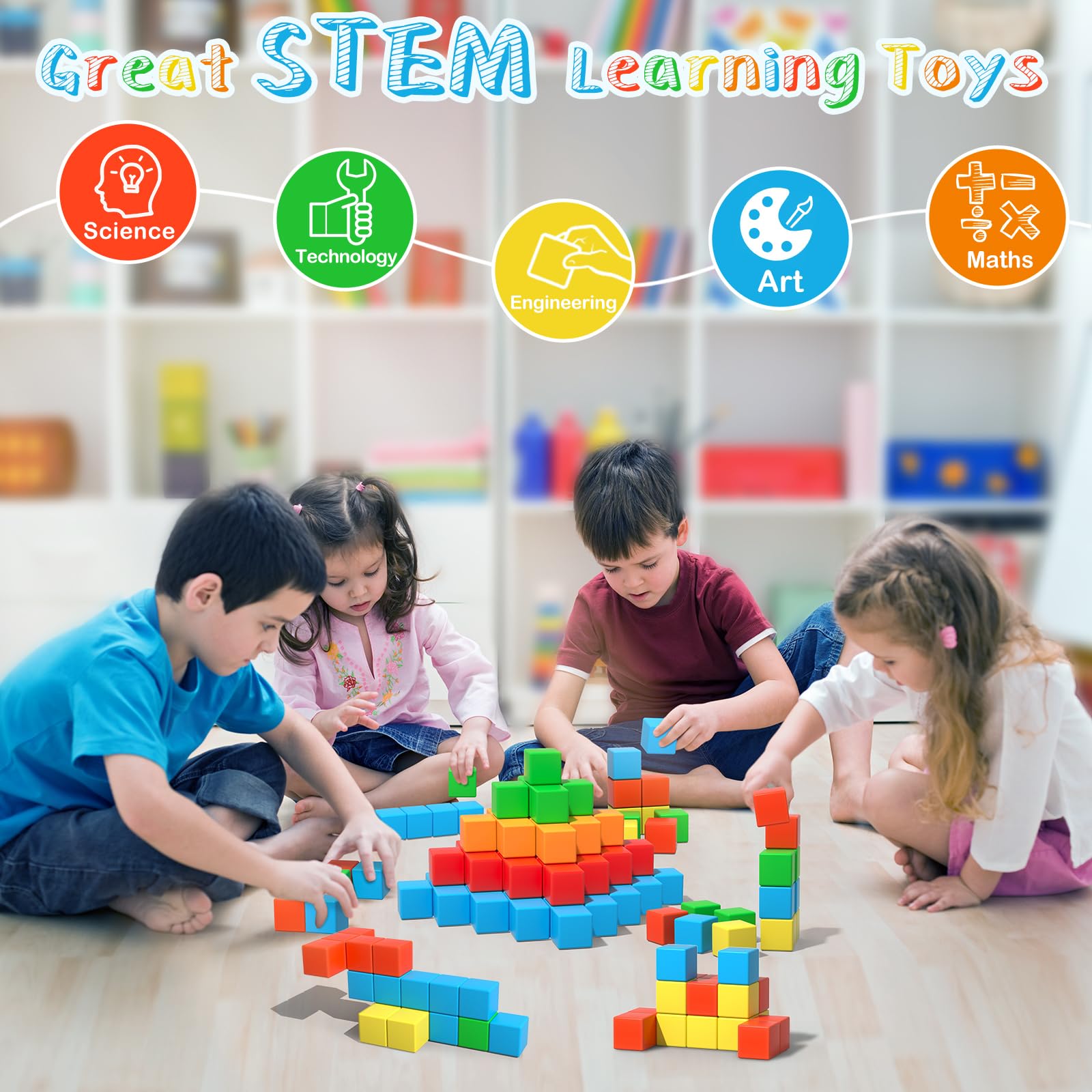 Magnetic Building Blocks Cube 56 Pieces Large Magnetic Stones 34 mm 3D Magnets Puzzle for Training the Brain for Children