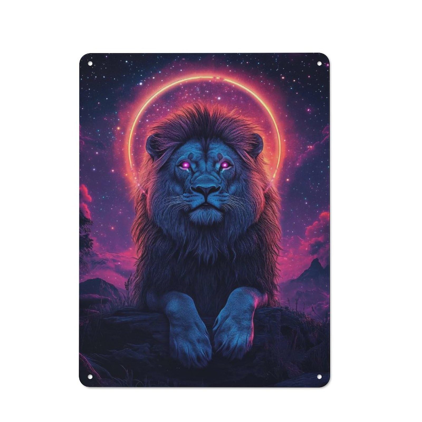 Junmoney Style-7 Cosmic Lion With Halo Retro Metal Sign 40X30cm, Distressed Look Retro Room Decor For Living Room, Hallway, Kitchen Or Cafe