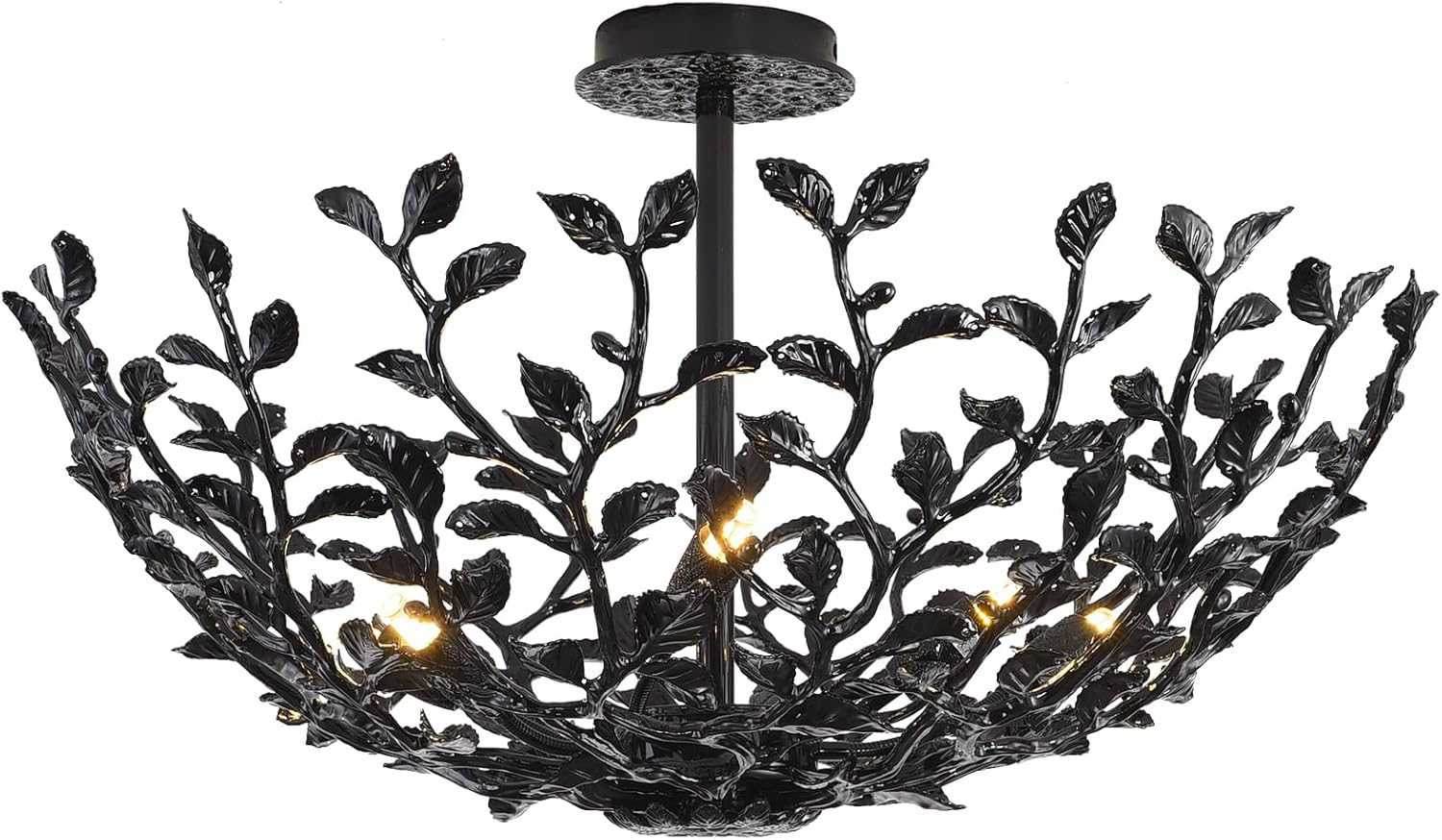 Black Tree Branch Semi Flush Mount Ceiling Light, 6-Light Chandeliers Fixtures Ceiling Mount, 25.5" Farmhouse Close to Ceiling Chandelier for Dining Room Hallway Bedroom