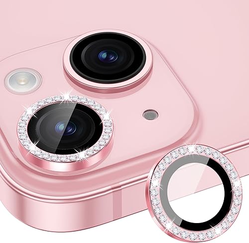 Xfilm Protector de lente de cámara compatible con iPhone 1515 Plus, anillo de diamante de metal individual dureza 9H, protector a prueba de