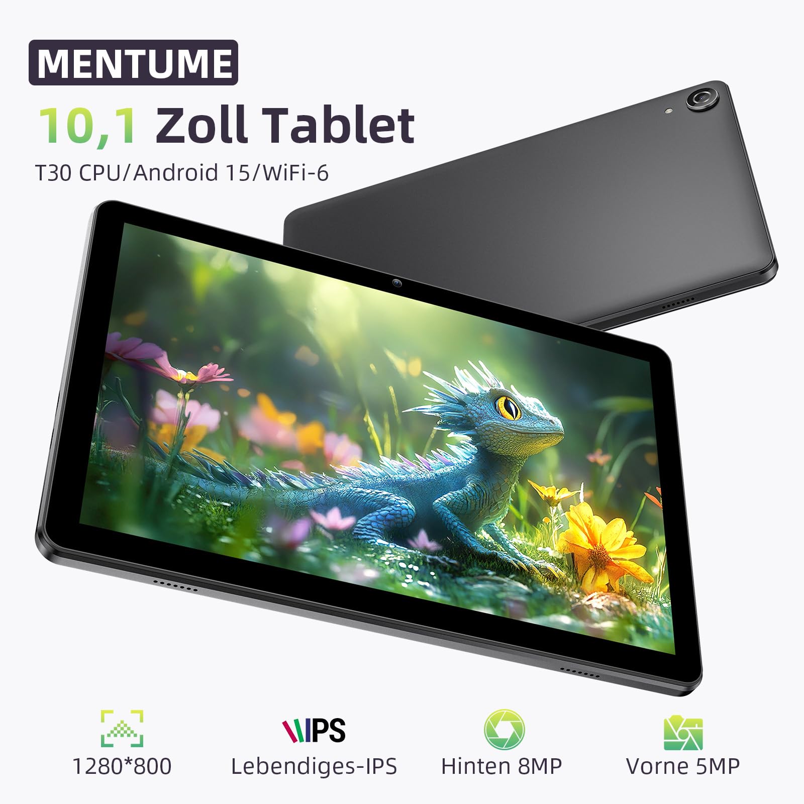 Tablet 10 Zoll, Android 15 Tablets mit Hülle, Unisoc T30 Quad-Core, 18 GB RAM + 128 GB ROM + 1 TB TF, 1280x800 HD IPS Display, 5MP + 8MP Duale Kamera, 6000 mAh, WiFi 6, BT 5.0, Widevine L1 (K70)