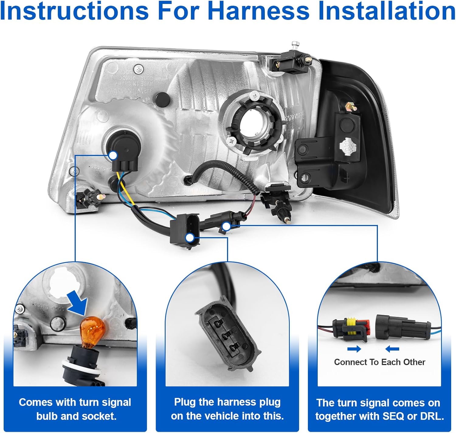 Headlight Assembly Fit For 2001-2011 Ranger LED DRL With Corner Light 01 02 03 04 05 06 07 08 09 10 11 Ranger Headlamp Driver And Passenger Side (Black Housing Clear Reflector)