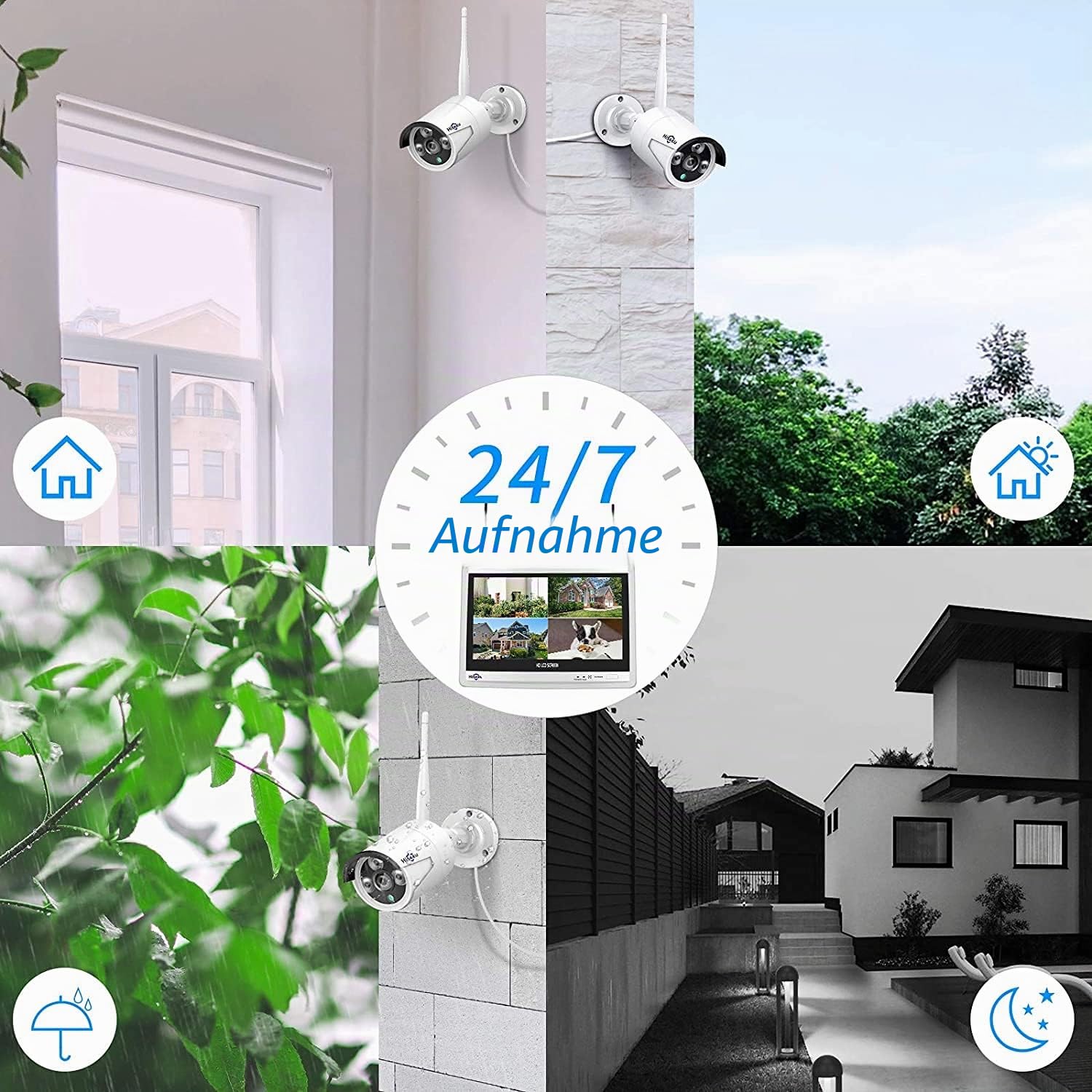 Hiseeu LCD Wireless WiFi NVR 8 Kanäle, 1080P/3MP Bewegungserkennung, Eingebauter Lautsprecher, 24/7 Aufnahme, Netzkabel und HDD sind Nicht im Lieferumfang enthalten,Funktioniert für Hiseeu Kameras