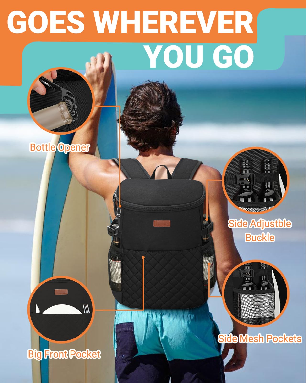 Mochila térmica suave de 30 latas/45 latas, mochila térmica aislada a prueba de fugas, mochila térmica para el almuerzo para hombres, bolsa de trabajo pequeña para playa, viajes, picnic, bebidas (30 5