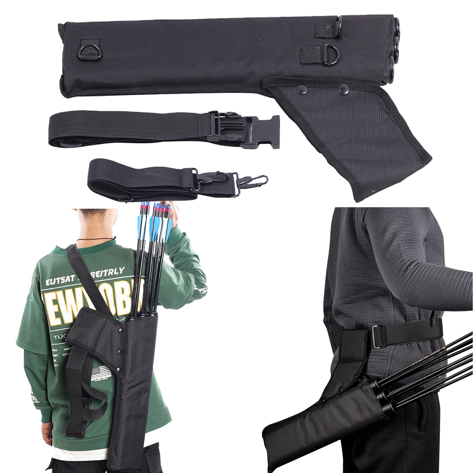 SPG Arrow Quiver 3 Tube with Back Straps and Waist Belt, Archery Hip Quiver for Arrows Hunting Shooting Practice, Holds Multiple Arrows for Quick Access (Black)