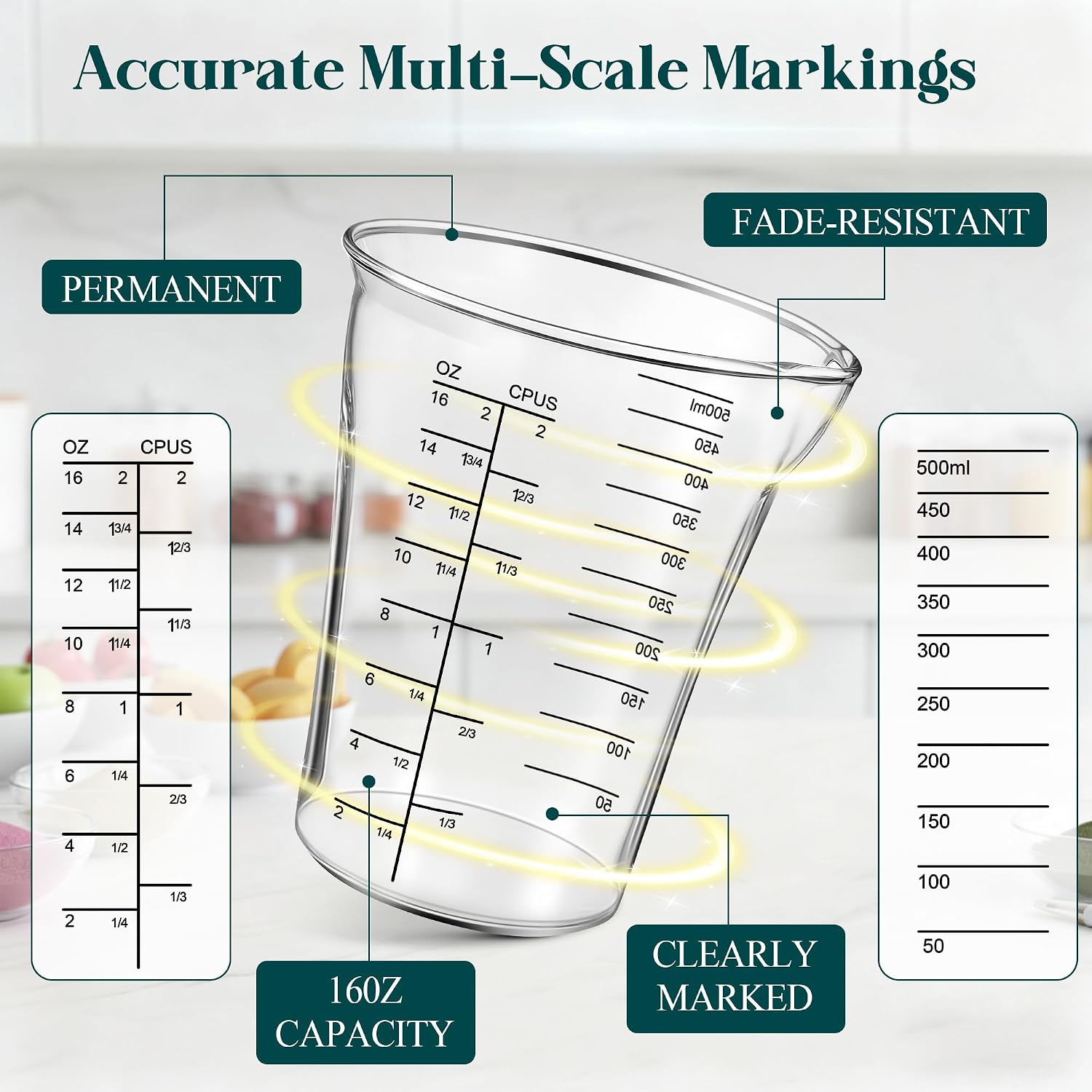 Feekoon Blender Measuring Cup 16oz Compatible with Cuisinart Smart Stick Hand Blender CSB-79 CSB79MC, Glass Mixer Attachments Immersion Cups, Replacement Measuring Cup for Stick Hand Blenders