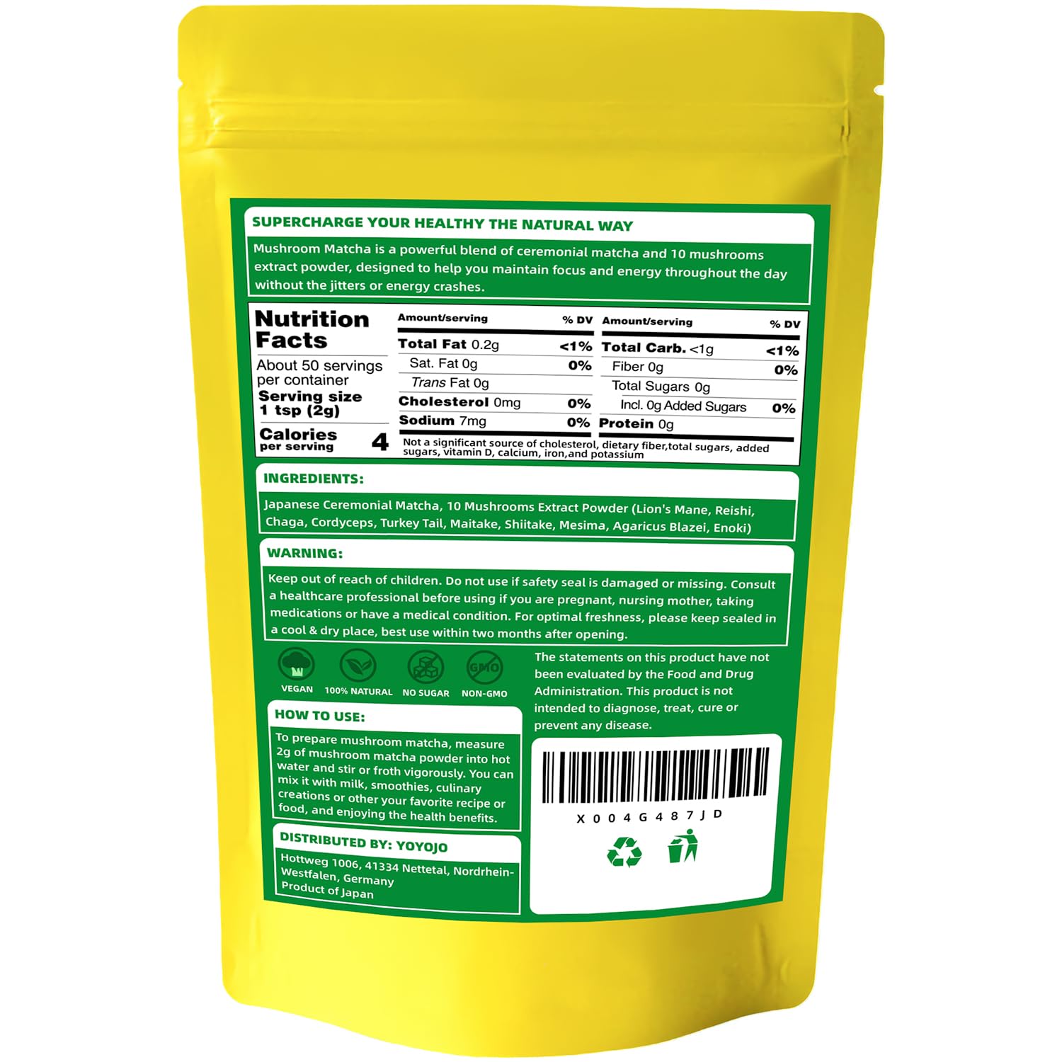 Mushroom Matcha 10 Superfood Mushroom Powder Blend with Japanese Ceremonial Grade Matcha Mushroom Coffee Alternative for Energy Focus — view 2