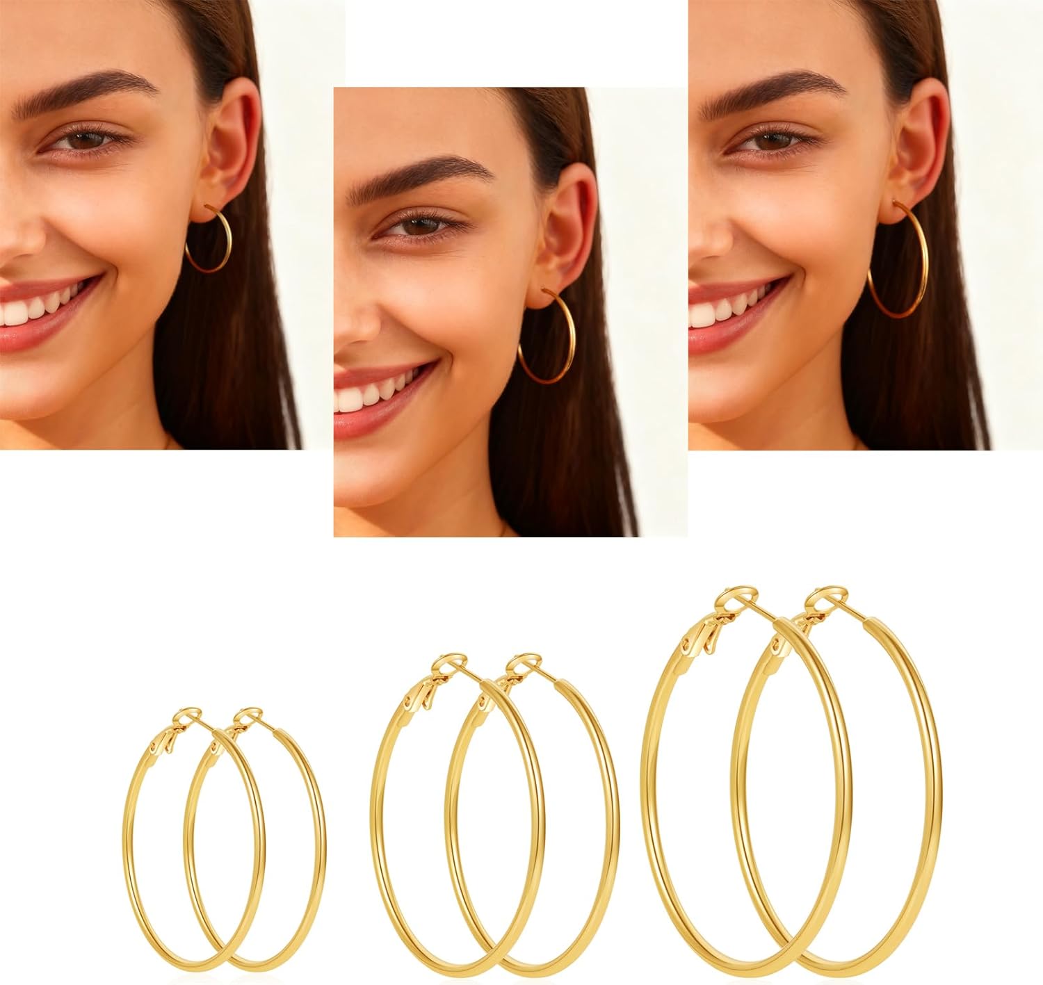 6 Pairs Hoop Earrings for Women, 14K Gold Plated Hoop Earrings Set Hypoallergenic Earrings Large Small Hoops Jewelry for Gifts - Image 2