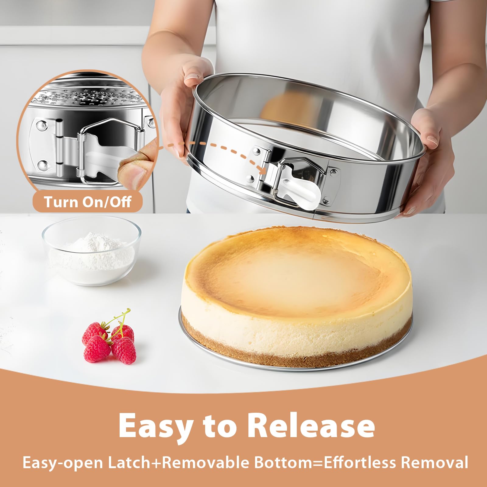 Molde desmontable de acero inoxidable de 9 pulgadas, antiadherente, a prueba de fugas, para tarta de queso, molde para tartas de queso con protector, molde redondo para tartas con fondo
