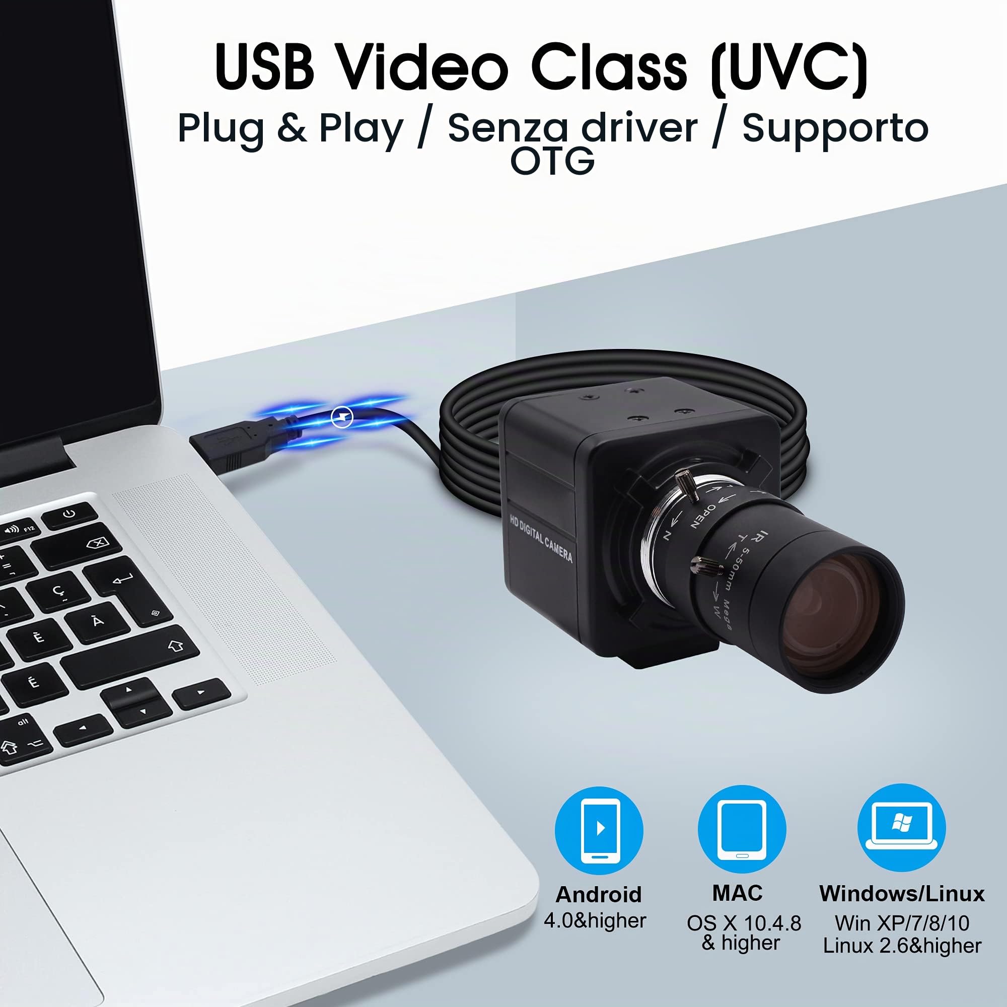 Svpro Webcam 4K 30 fps con Obiettivo Varifocale 5-50mm, Camera USB con Zoom Ottico 10X Telecamera Ultra HD per Computer, Laptop, videocamera UVC per Windows, Linux, Android, MacOS