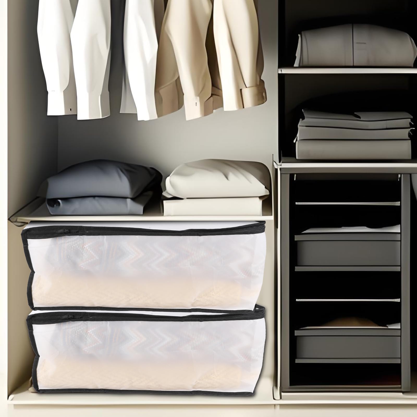 Set 2 Sacchetti Porta Abiti Sotto Il Letto 50L Con Cerniera - In Tessuto Oxford, Per Coperte E Biancheria - 3