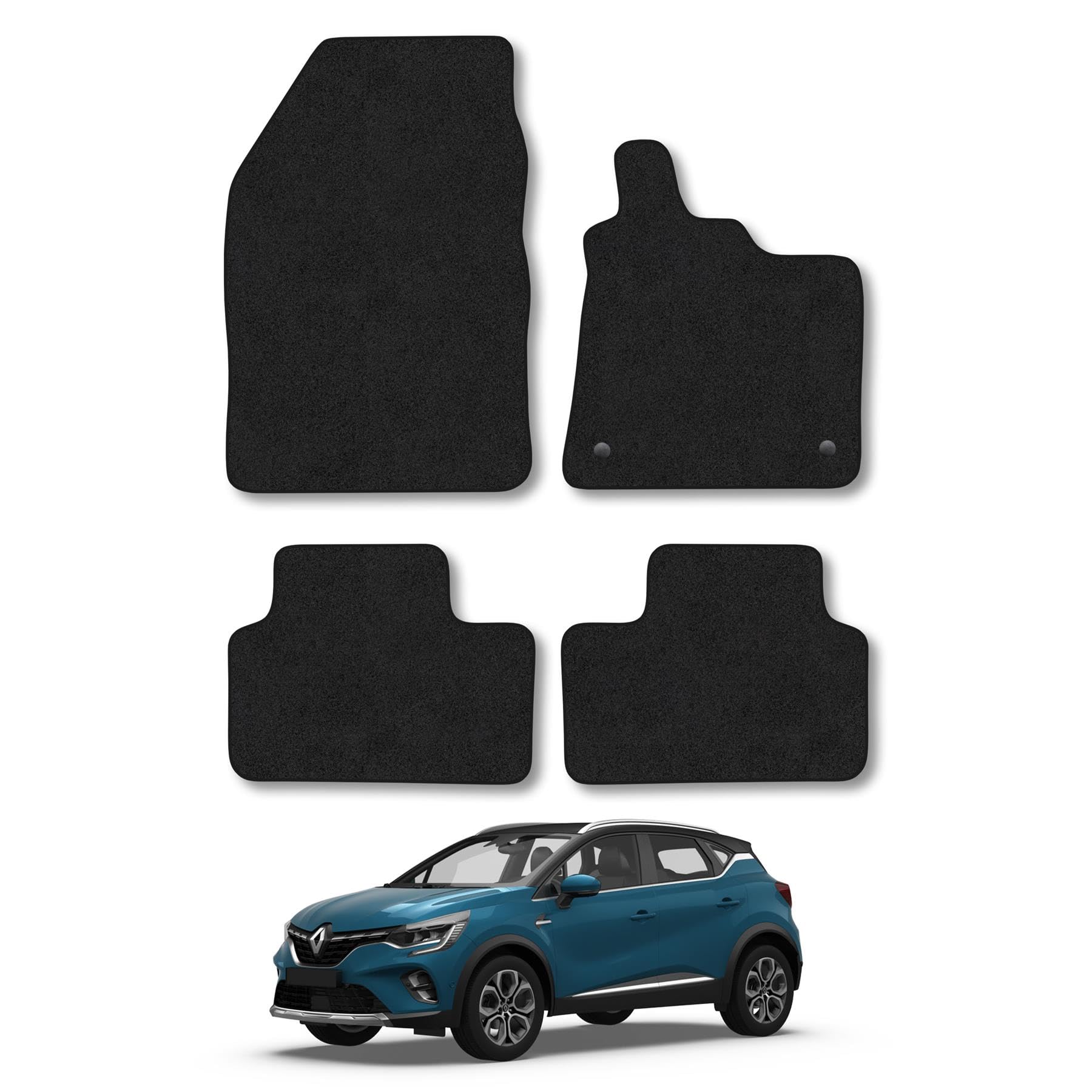 Car Mats Compatible with Renault Captur (2020+) Black Carpet Tailored Fit Car Floor Mats Set Accessory Custom Fit Water-Resistant Anti Slip Backing All Weather Full Coverage With Clips Hand-Finished