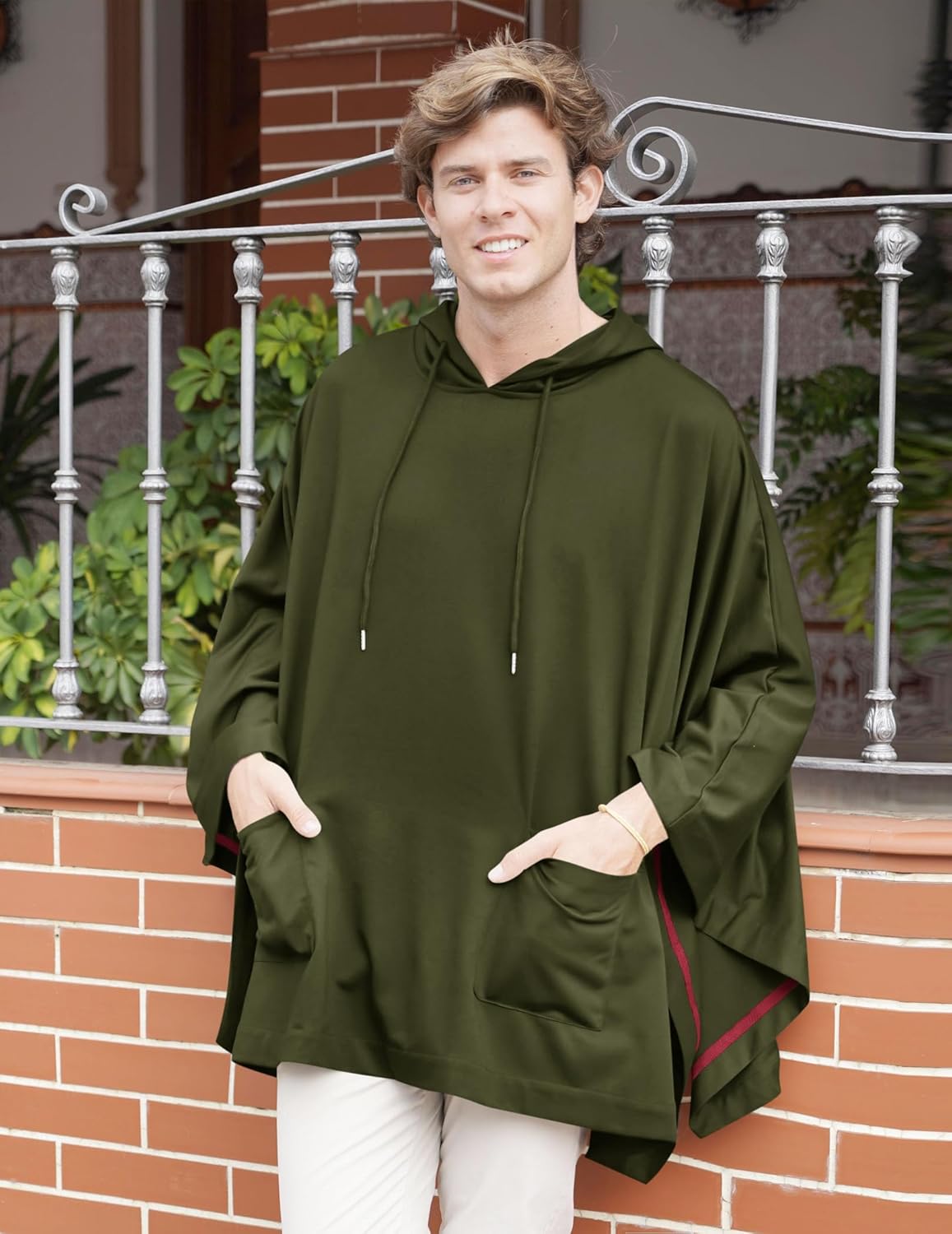 COOFANDY Unisex Casual Hooded Poncho Cape Cloak Fashion Coat Hoodie Pullover with Pocket - Image 2
