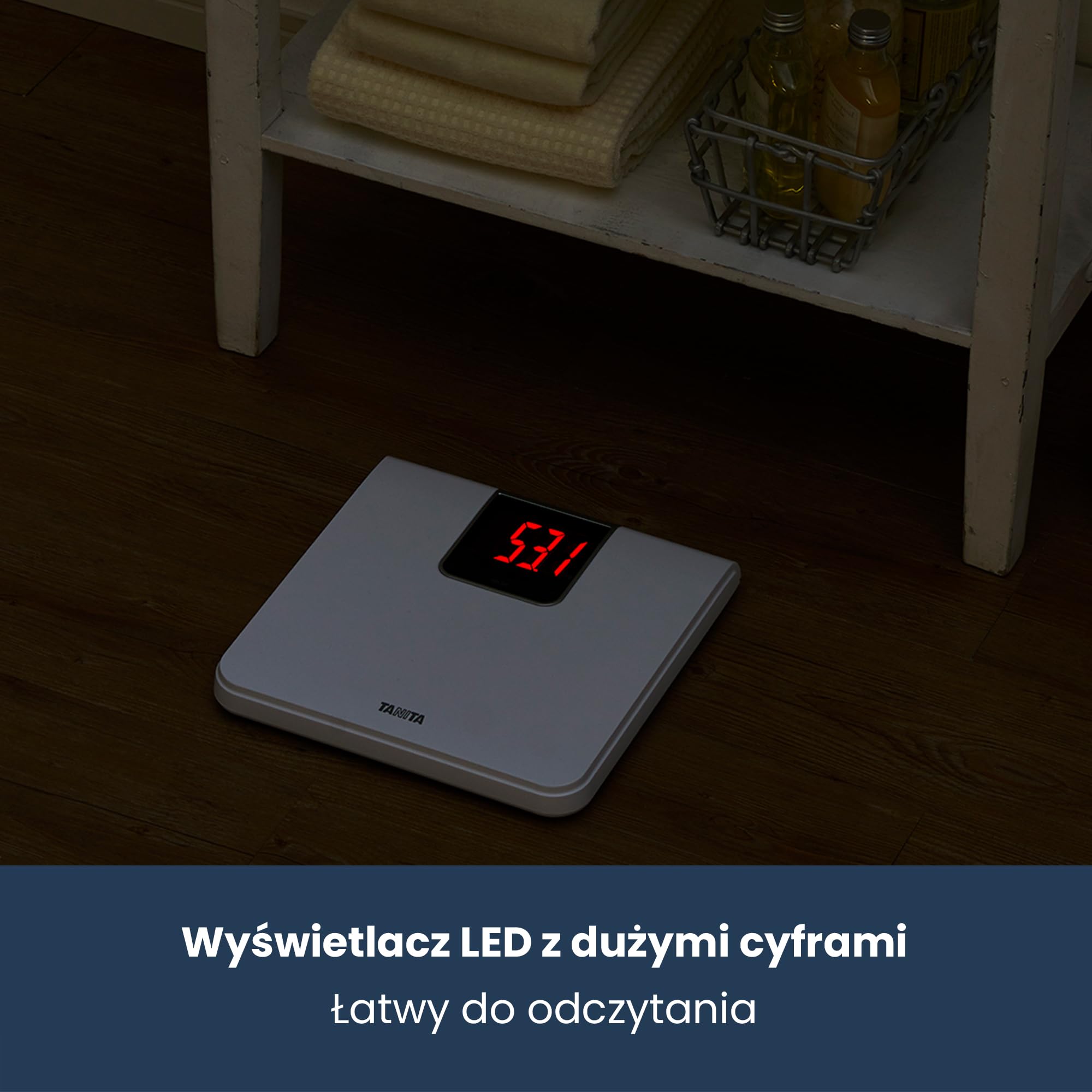 TANITA HD-395 cyfrowa waga łazienkowa – Precyzyjna waga do pomiaru masy ciała, duży wyświetlacz LED, nowoczesna waga do masy ciała, biała