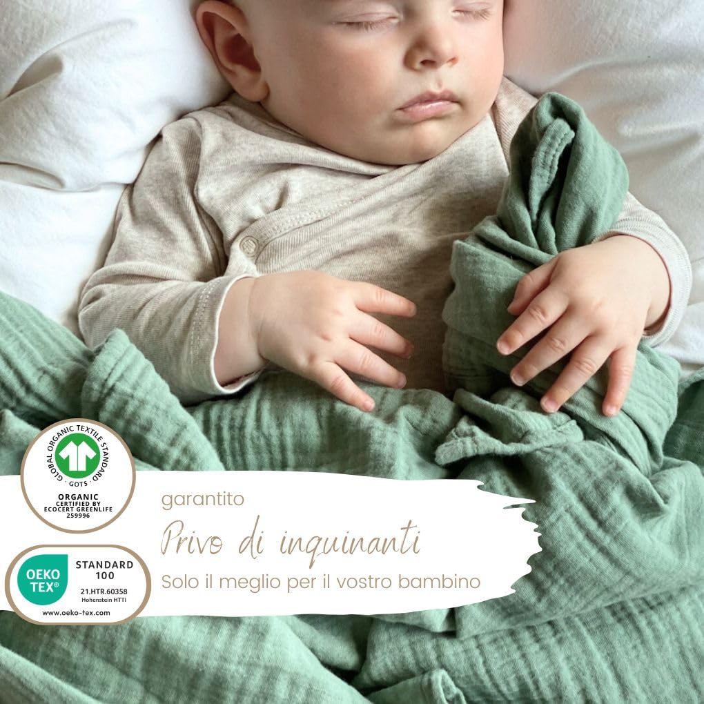 DIKOS Mussole Neonato 100% Cotone Biologico GOTS Set 3 Pezzi 64x64cm Morbida per Bambino