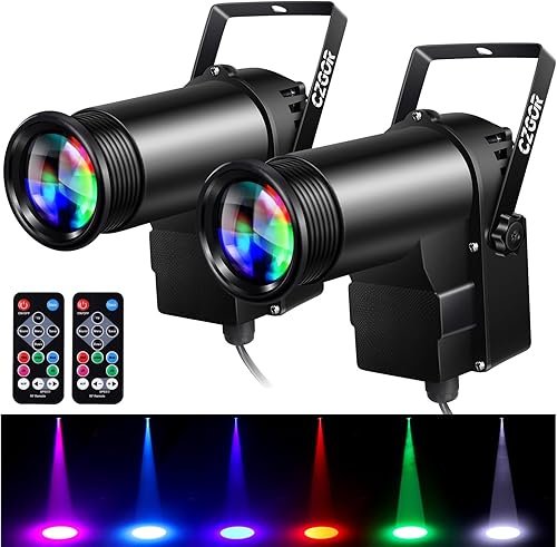 Pinspot Light 15W DMX, paquete de 2 luces de bola de discoteca RGBW con control remoto, DMX512, foco de pin activado por sonido para fiestas, bodas,