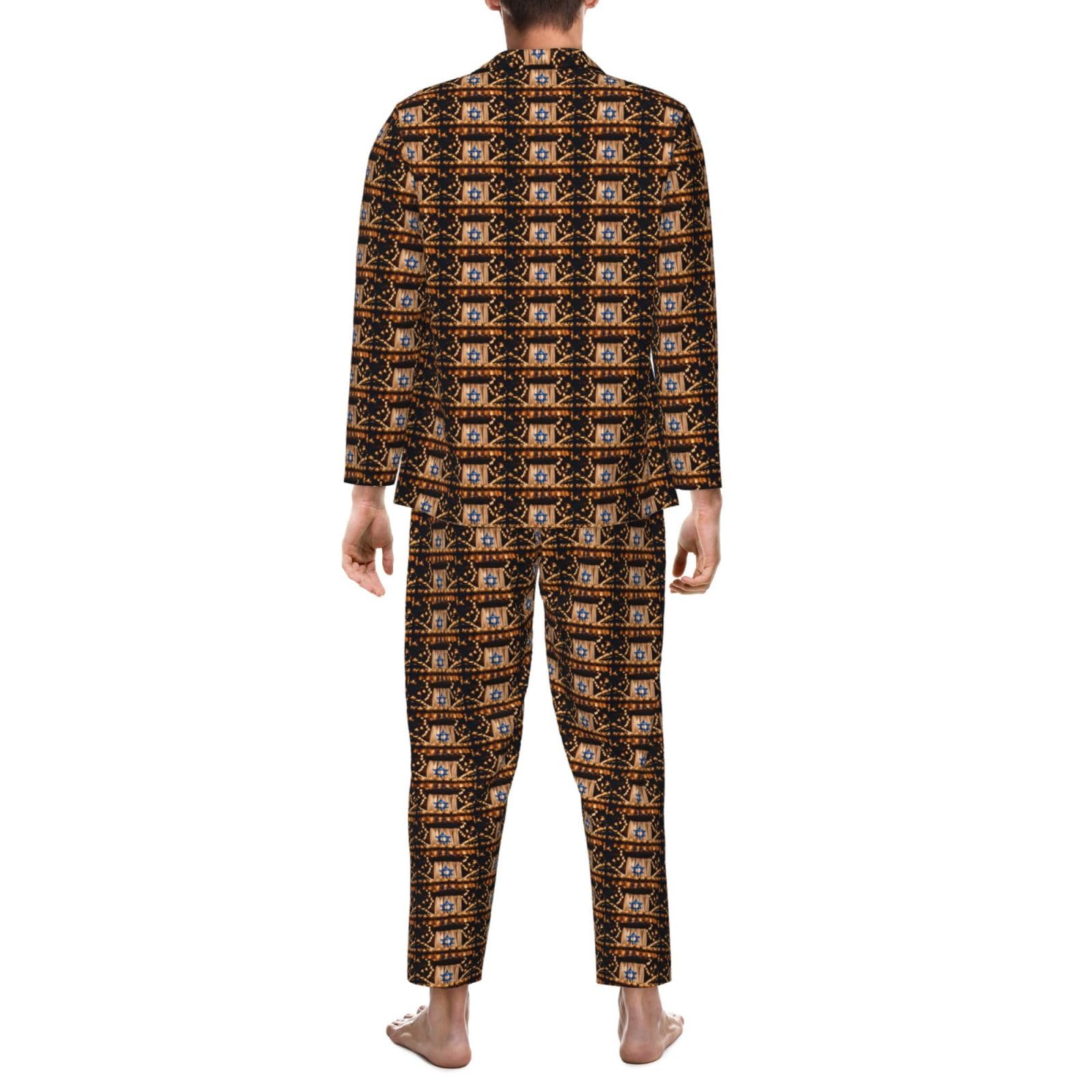 Herren-Pyjama-Set mit israelischer Flagge, langärmelig, zweiteilig, bequem, Nachtwäsche