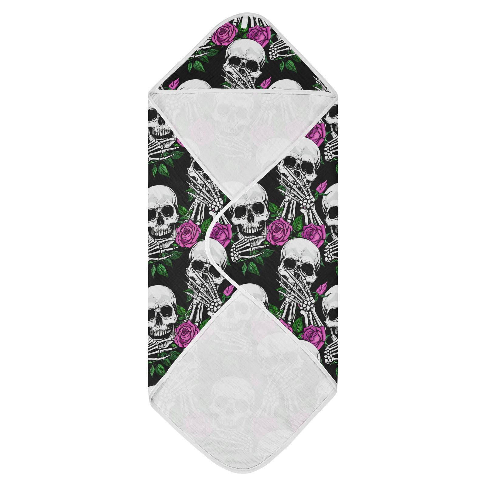 Msyxl Skull Roses Hooded Towel - Ultra Soft & Absorbent Muslin Cotton Bath Towel for Babies, Toddlers, Newborn - Boys & Girls Essential 30