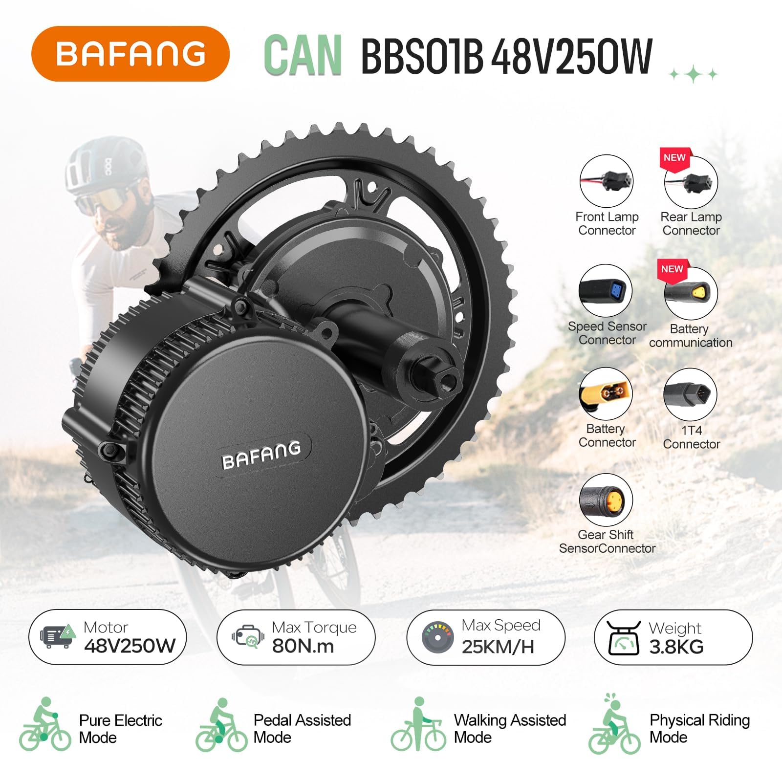 BAFANG 250W 48V BBS01B Mid Drive Kit - Motore Bici Elettrica con 48V 13Ah Downtube Batteria e Display LCD EKD01, Kit di Conversione Ebike per BB 68MM Mountain Bike Bici da Strada Bici da Pendolare