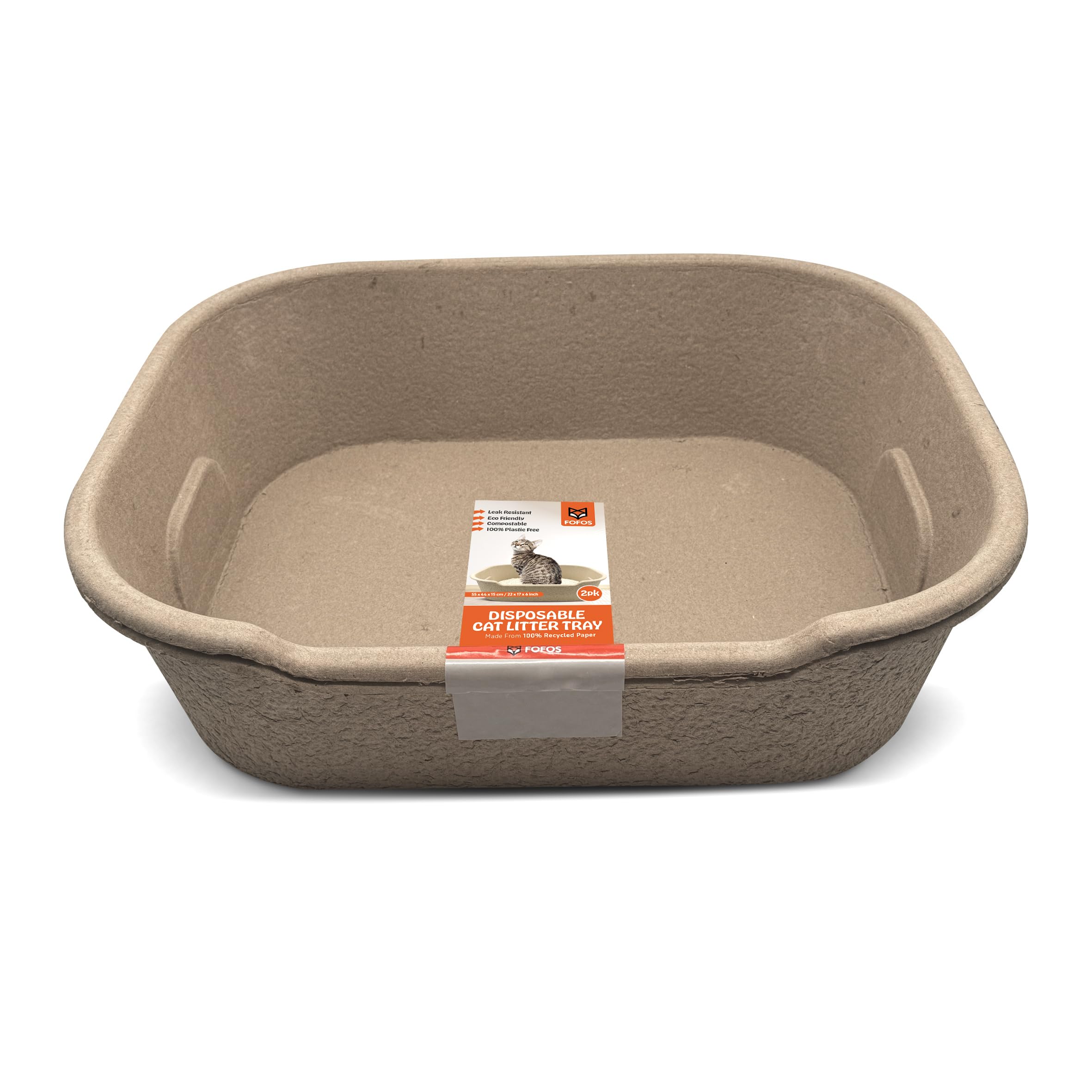 Bandeja para arena de gato FOFOS biodegradables pack 2 unidades de diseño ovalado