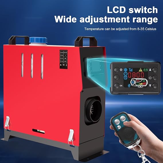 8KW 12V Diesel Heater All-in-One, Diesel Air Heater with Remote Control and LCD Screen, Parking Heater Fast Heating Low Noise, Portable Diesel Heater for Truck RV Trailer Camper Van Boat,Red