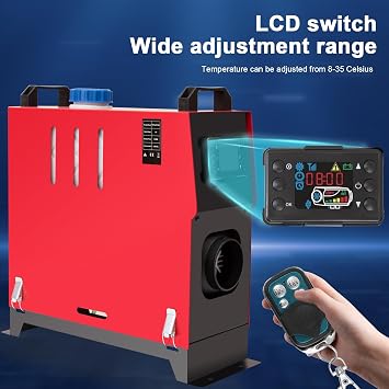 8KW 12V Diesel Heater All-in-One, Diesel Air Heater with Remote Control and LCD Screen, Parking Heater Fast Heating Low Noise, Portable Diesel Heater for Truck RV Trailer Camper Van Boat,Red