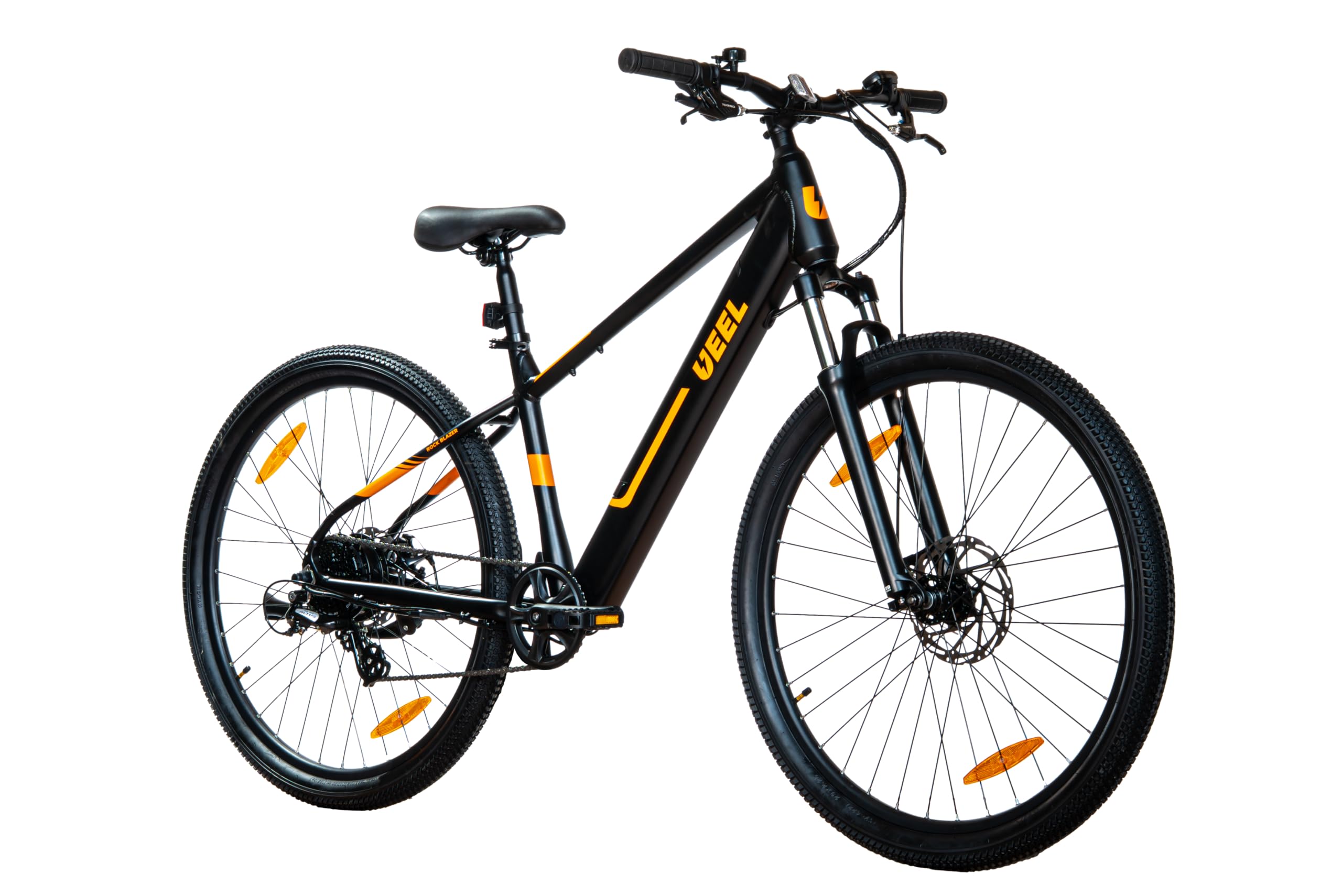 Rockblazer 25 BlackOrange E-Bike, Bicicleta eléctrica, Motor de 250W, Hasta 25 km/h, Batería extraíble 36V 10,4Ah, Autonomía hasta 90 km, Cambio de 8 velocidades, Ruedas de 29'' con frenos de disco