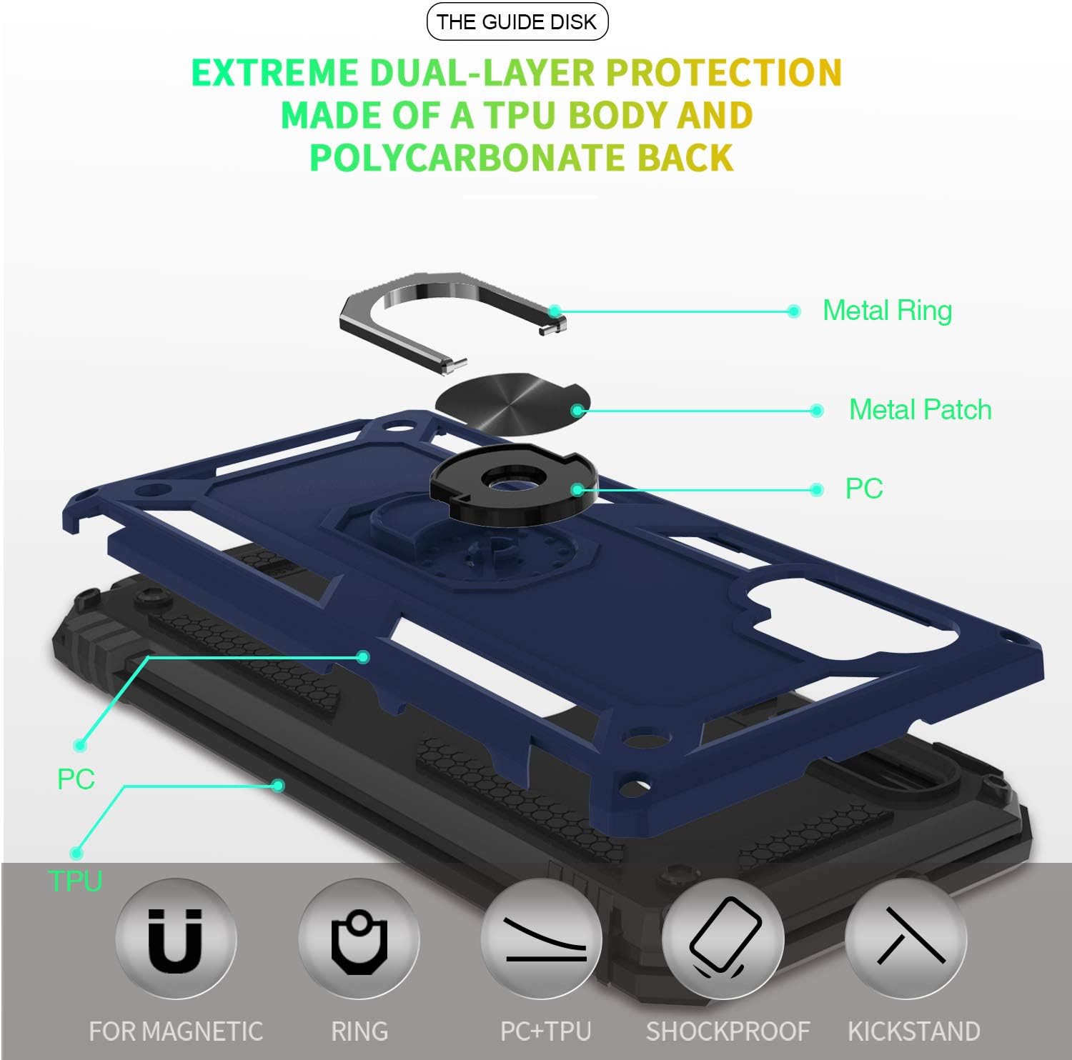 Compatible for Samsung Galaxy Note 10+ 5G Case with HD Screen Protector, Gritup Military-Grade Magnetic Kickstand Ring Dual Layer Shockproof Protective Phone Case for Samsung Note 10 Plus Blue