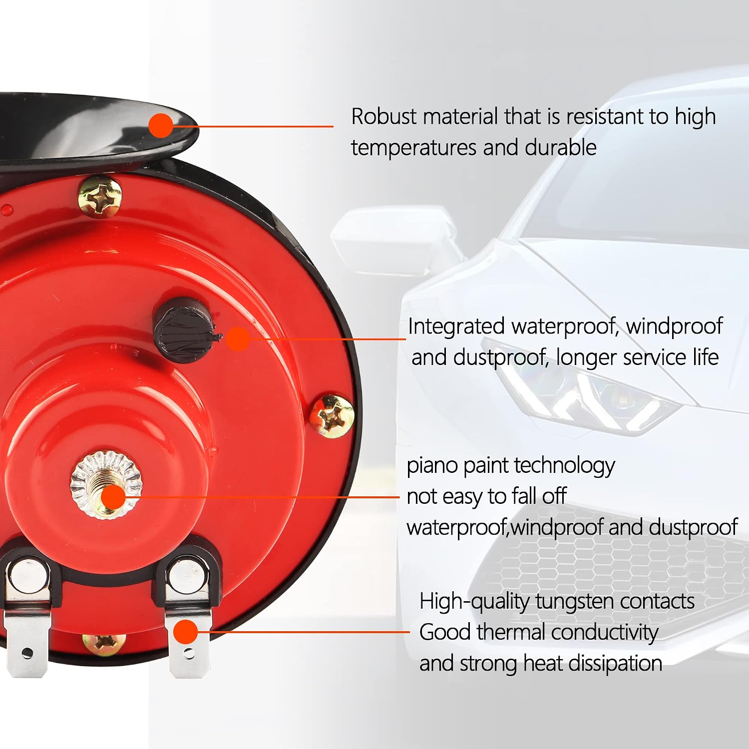 Super Loud Train Car Horn 2PCS, 12V Waterproof High Bass Car Horn Electric Snail Speaker - Horn Kit Replacement for Cars,Motorcycles,Truck, Bike, Boat (Red)