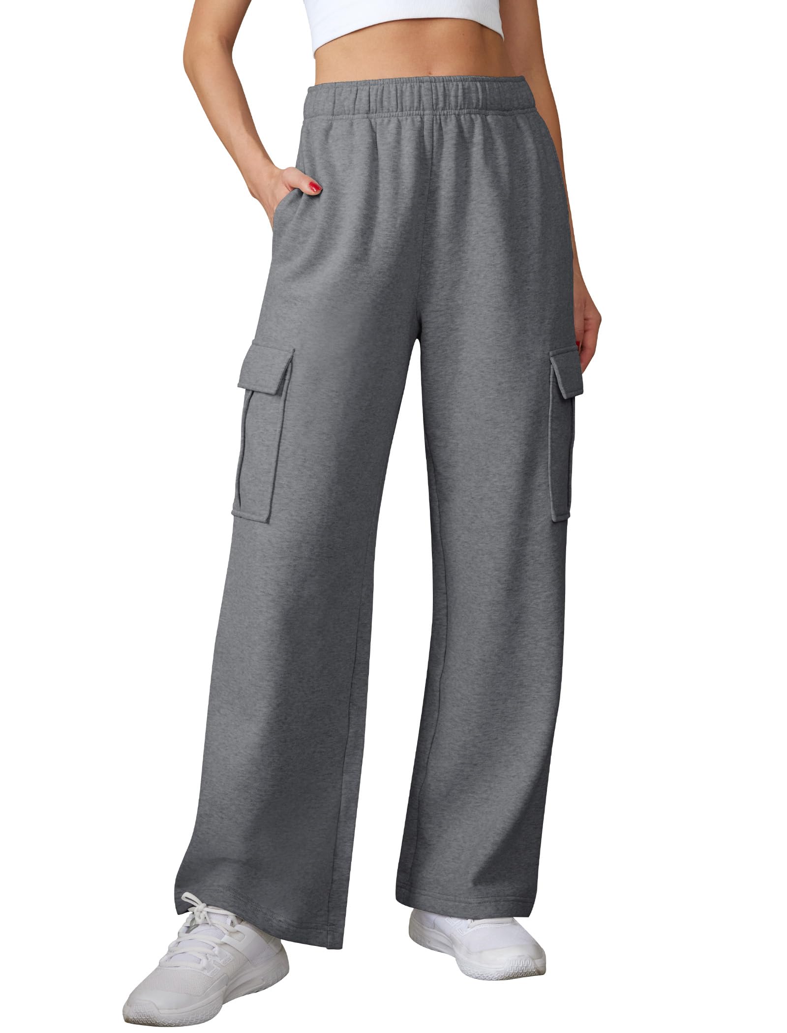 Glacspyg Pantaloni da Jogging Donna Pantaloni Lunghi Sportivi Fitness Vita Alta con Elastico in Vita e Tasche Pantaloni per Il Tempo Libero Pantaloni Larghi Gambe