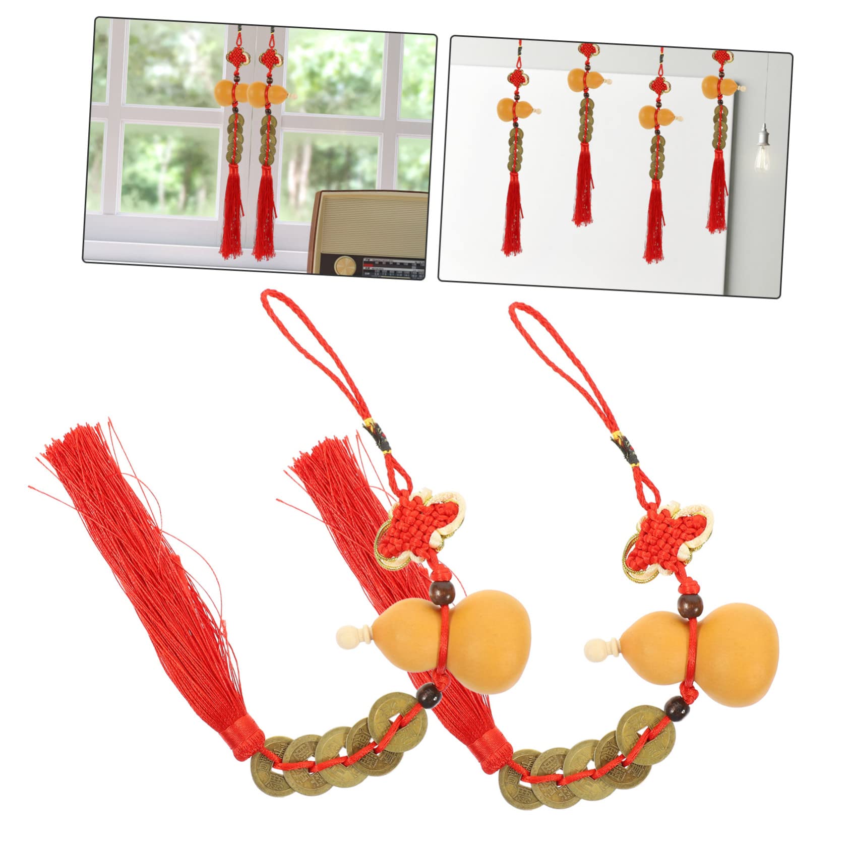 Alipis 10 Piezas pequeño Colgante de Calabaza Monedas Chinas Calabaza Feng Shui Colgador Pared colgadores Pared Decoracion Coche Adorno Colgante Colgantes con borlas Calabaza Natural